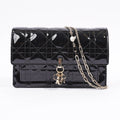 Christian Dior Womens Chain Pouch Cannage Patent Black