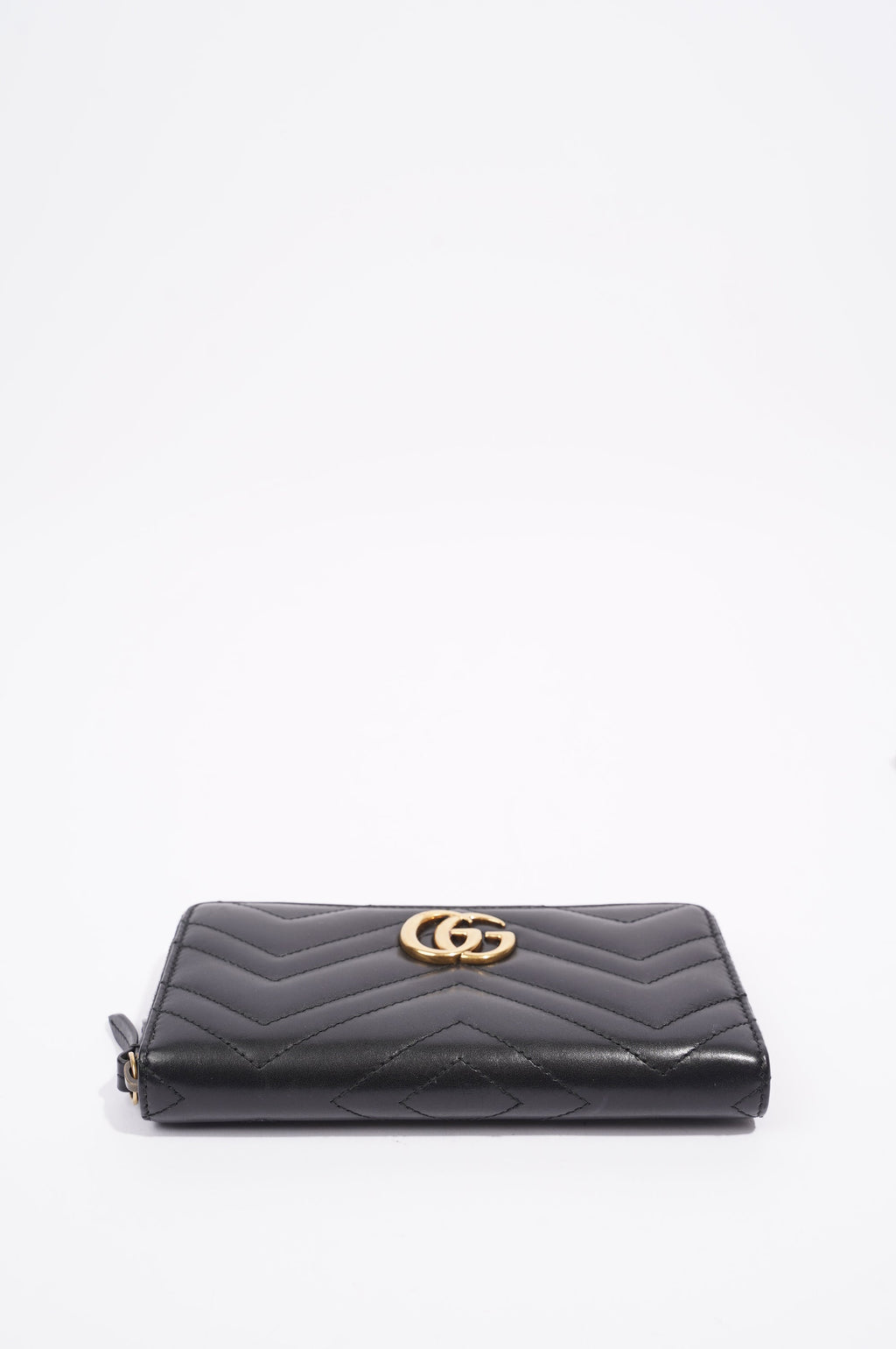 Gucci Womens Marmont Zip Around Wallet Black / Gold
