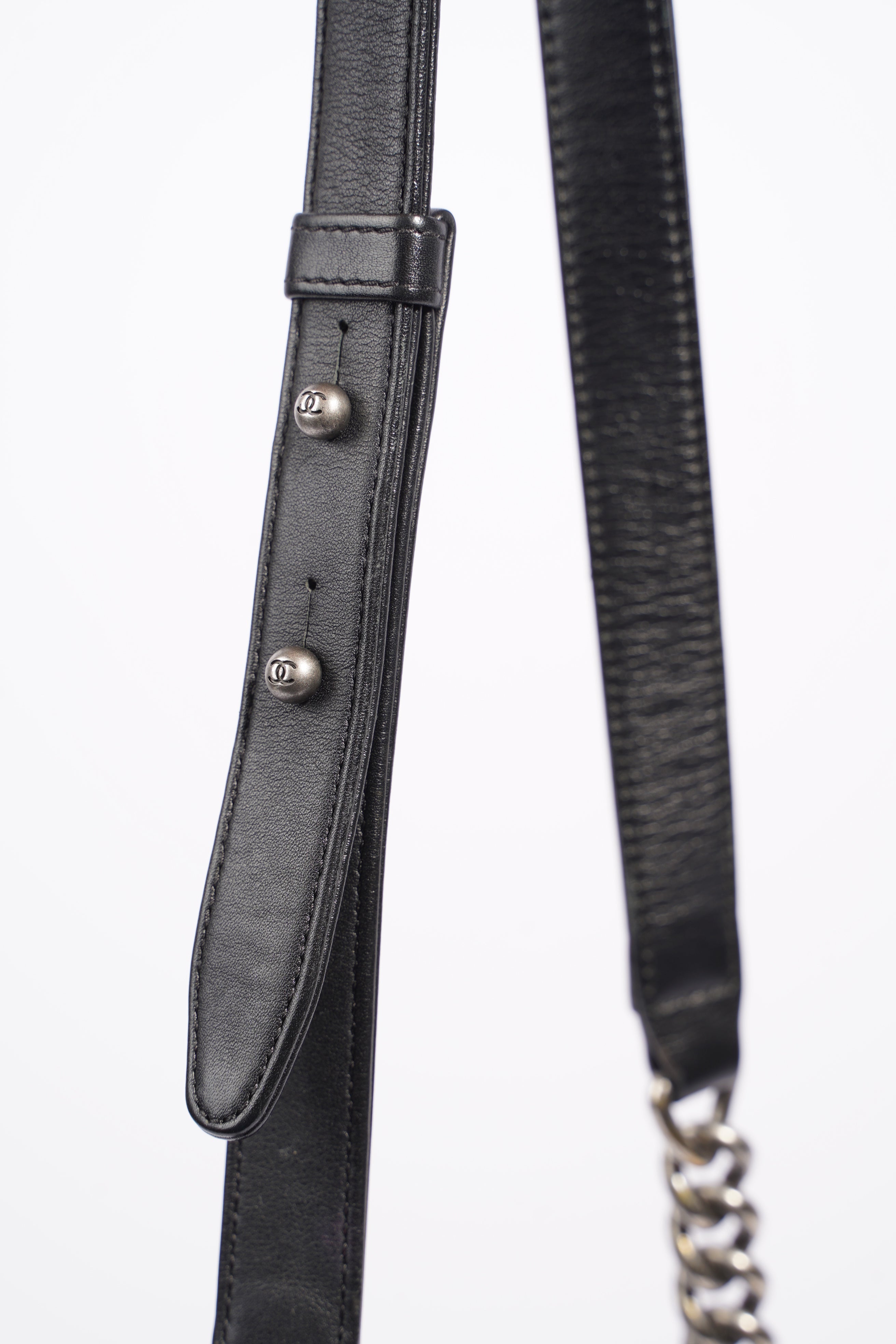 Chanel Womens Lambskin Boy Bag Black Silver Medium