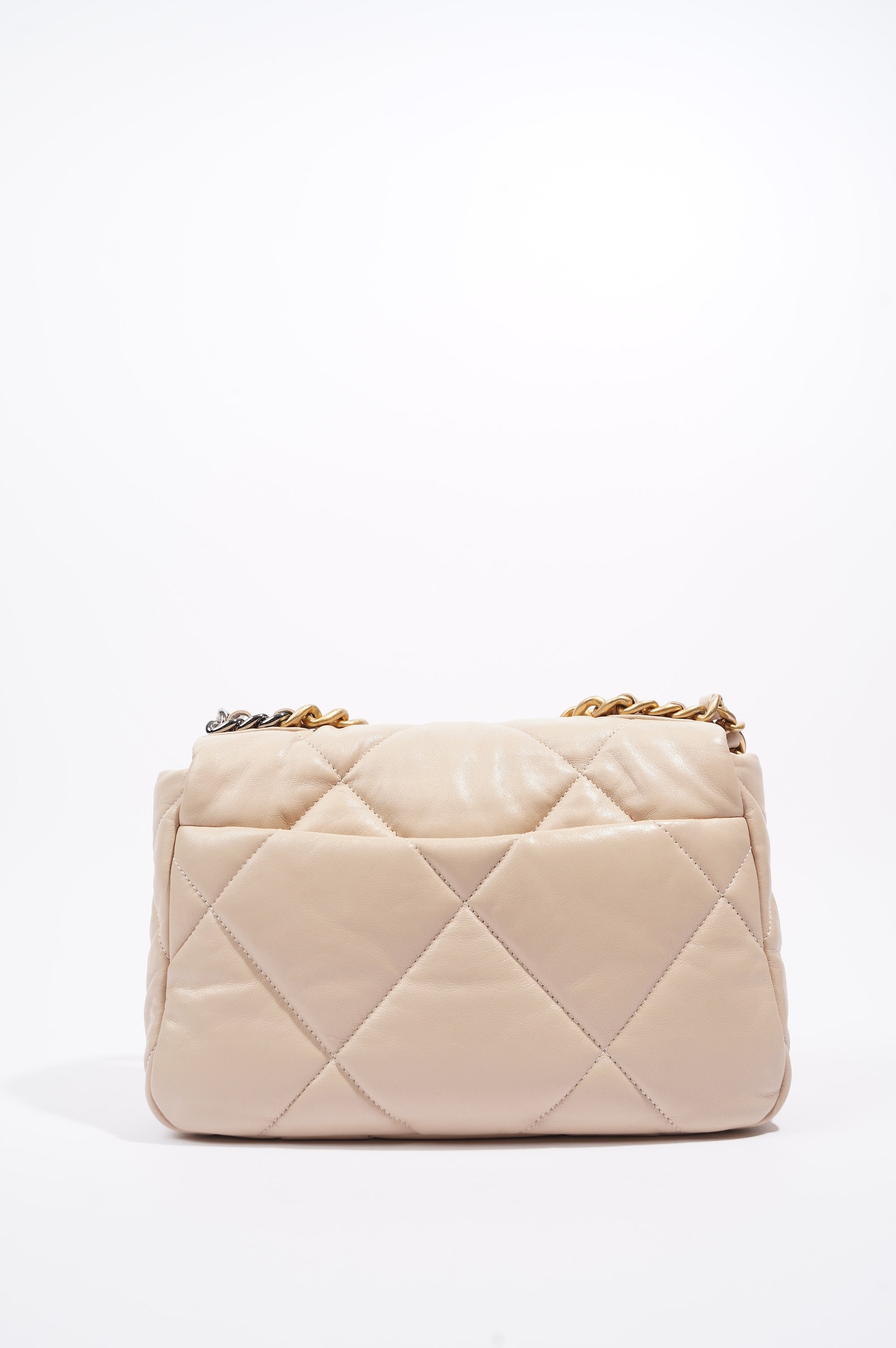 Chanel Womens 19 Flap Bag Beige Lambskin Small