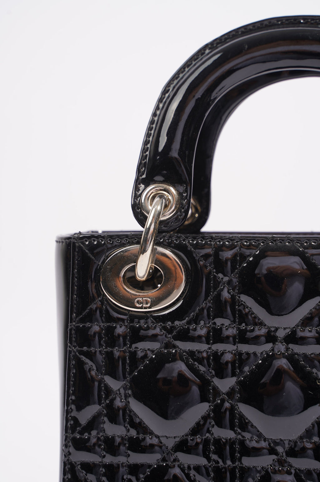 Christian Dior Womens Lady Dior Cannage Bag Black Patent Leather Mini