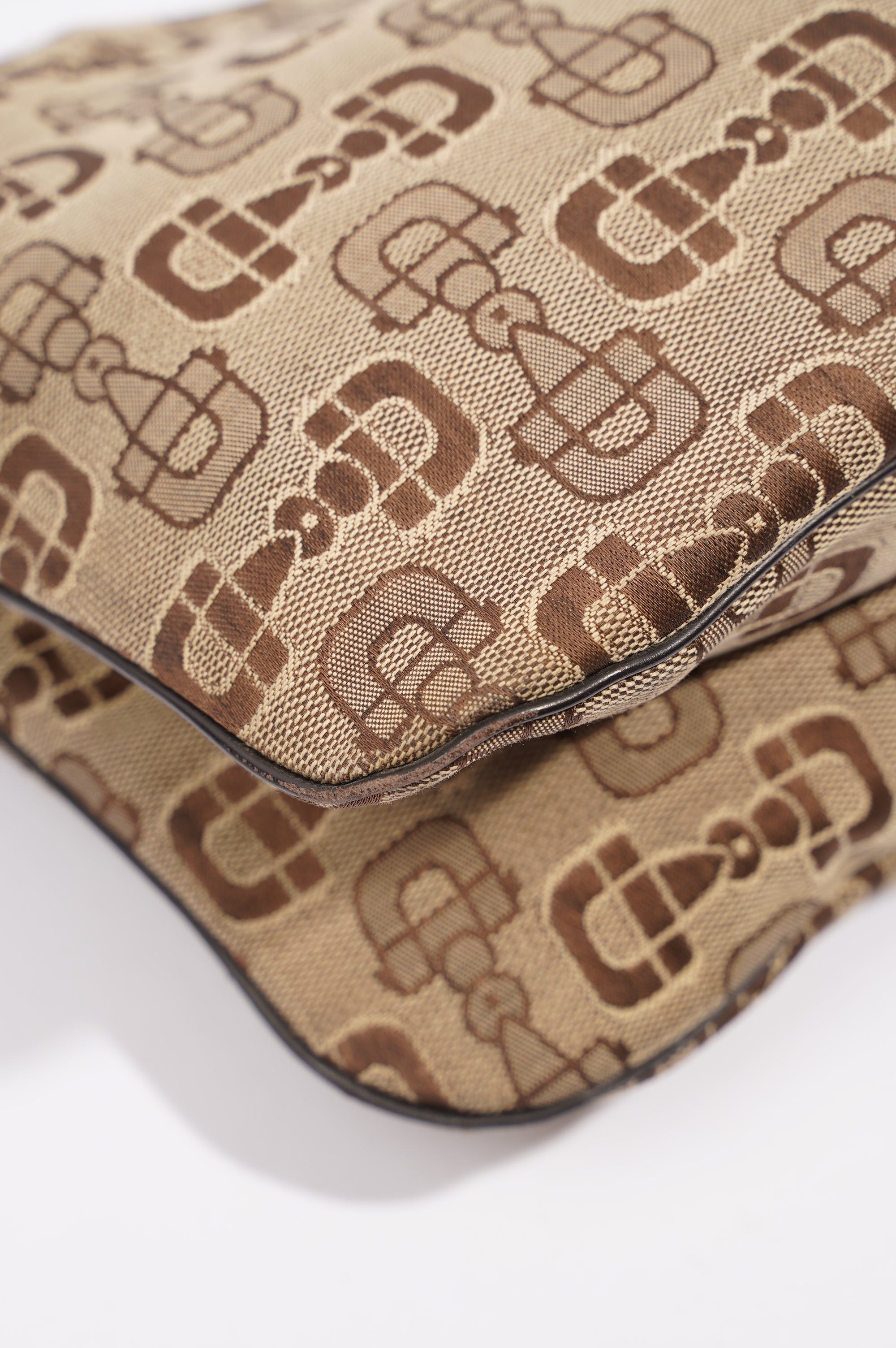 Gucci Womens Vintage Horsebit Canvas Shoulder Bag Brown Small