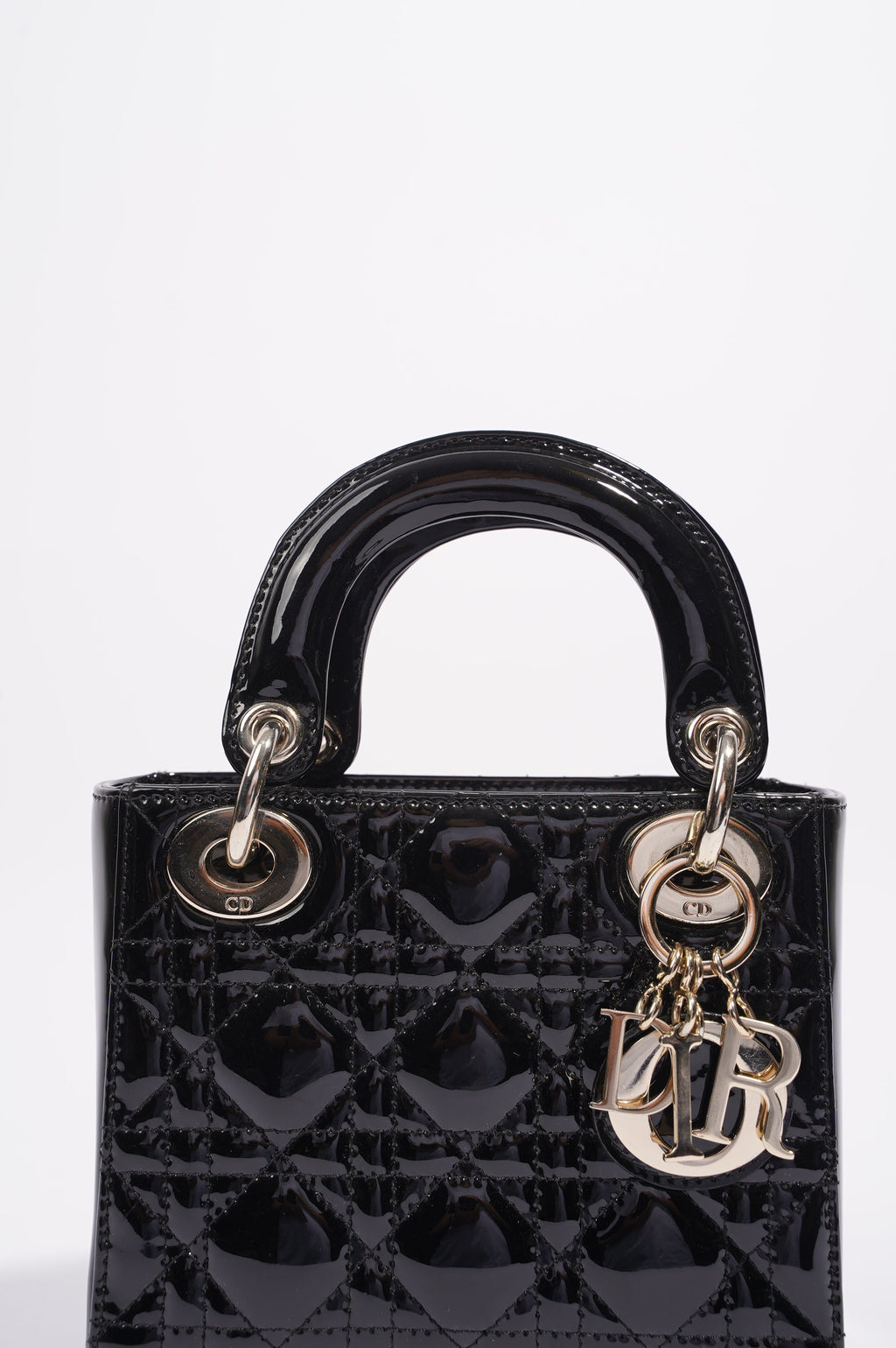 Christian Dior Womens Lady Dior Cannage Bag Black Patent Leather Mini
