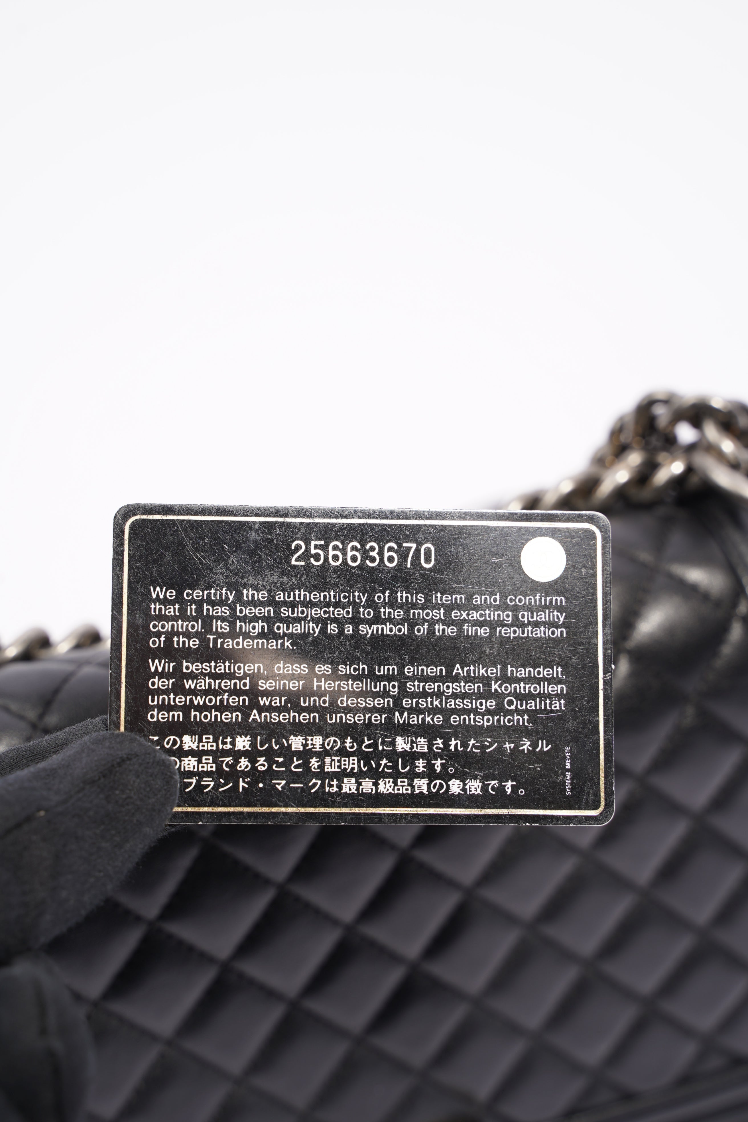 Chanel Womens Lambskin Boy Bag Black Silver Medium