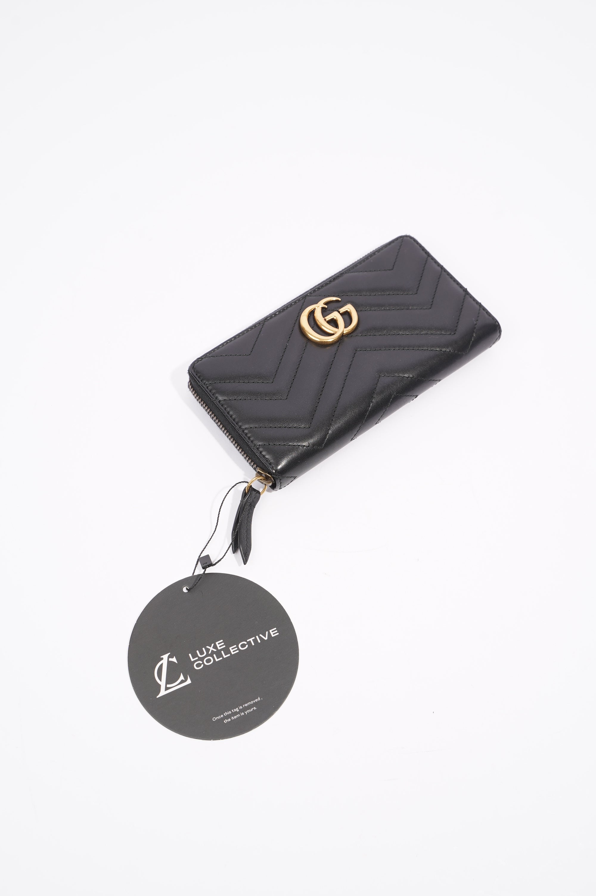 Gucci Womens Marmont Zip Around Wallet Black / Gold