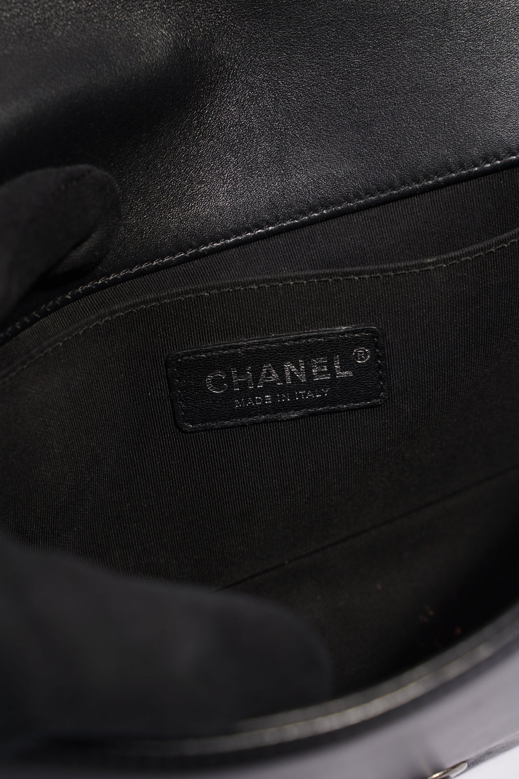 Chanel Womens Lambskin Boy Bag Black Silver Medium