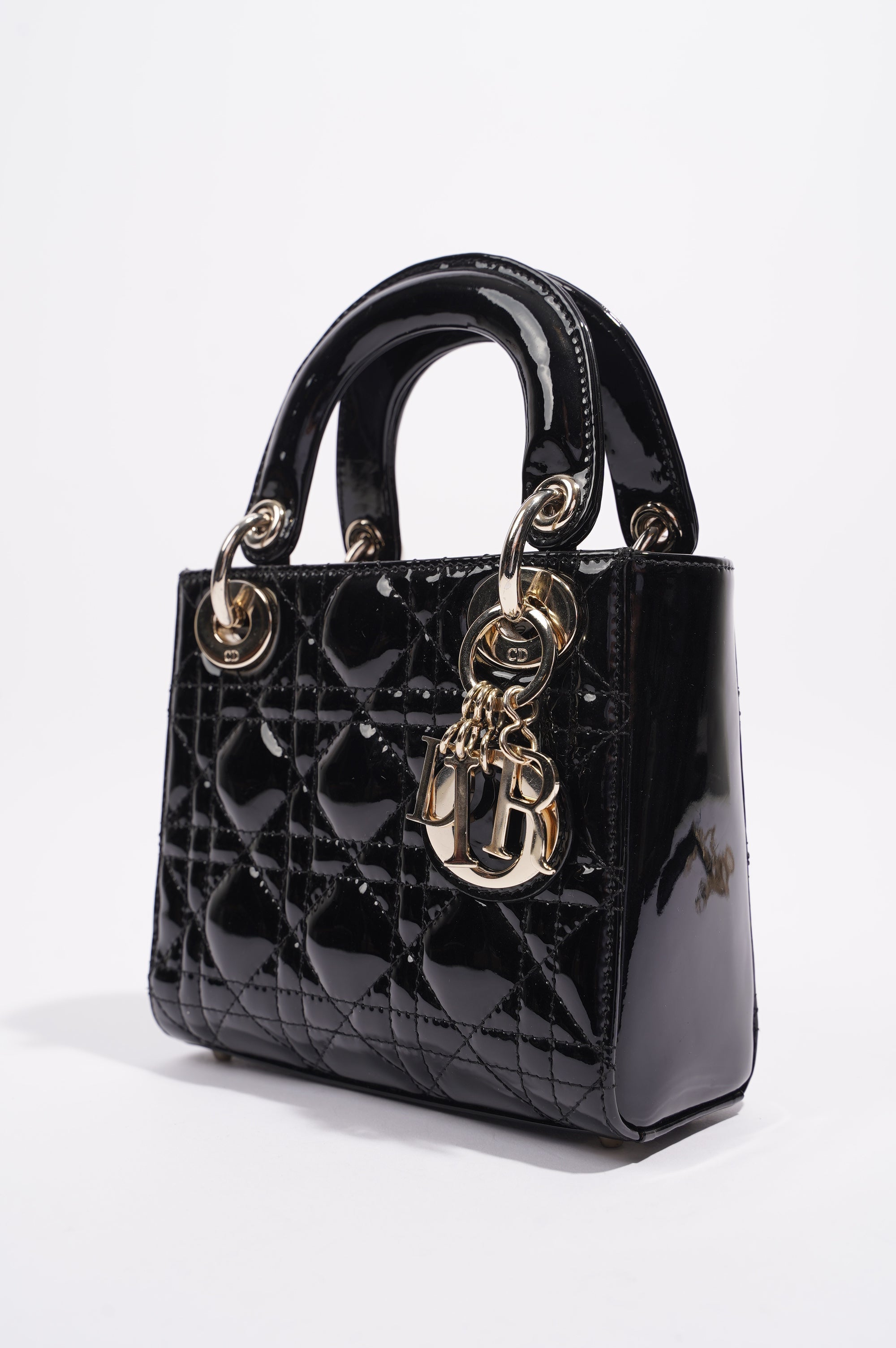 Christian Dior Womens Lady Dior Cannage Bag Black Patent Leather Mini