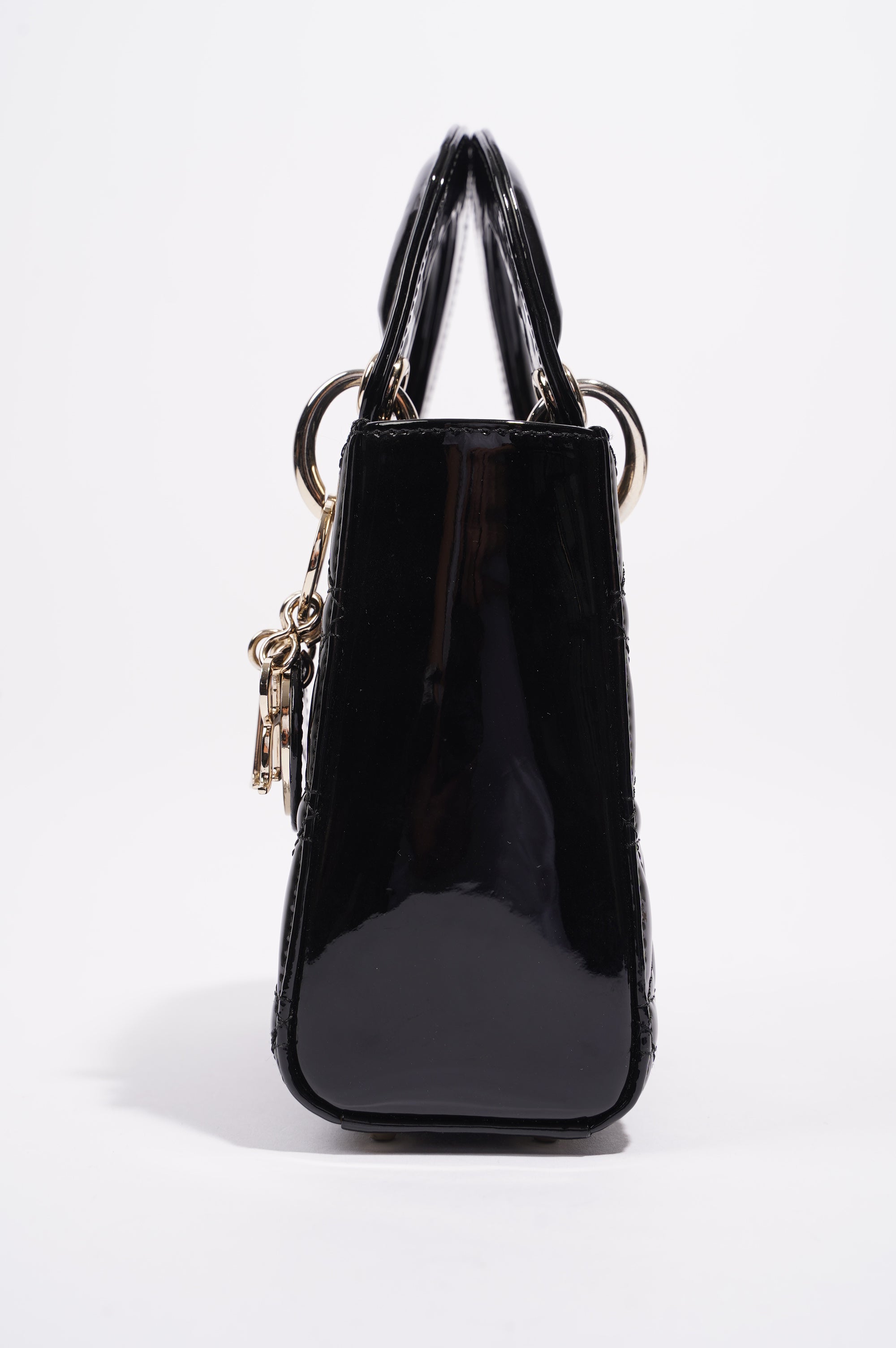 Christian Dior Womens Lady Dior Cannage Bag Black Patent Leather Mini