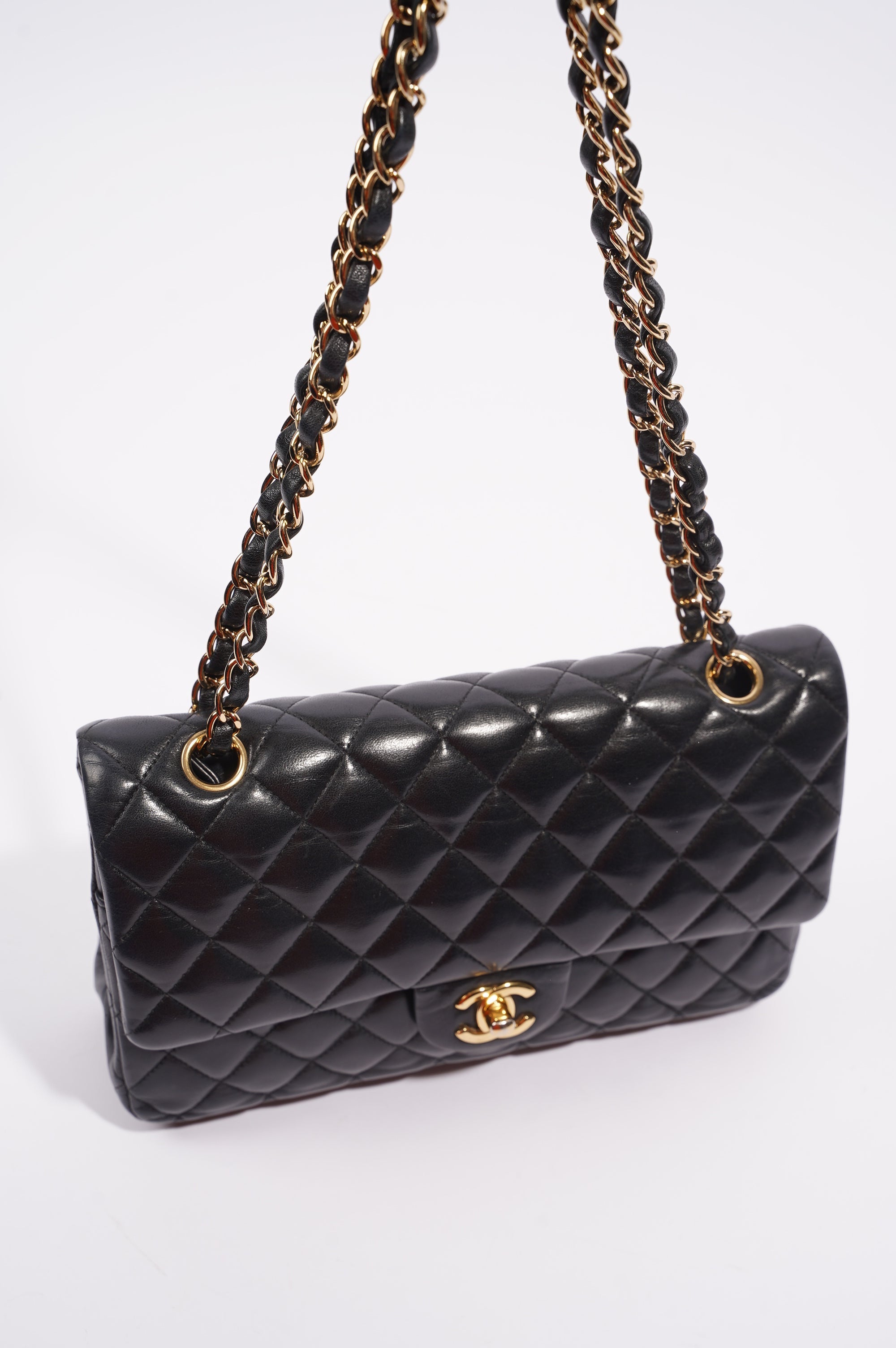 Chanel Womens Classic Lambskin Flap Black Medium