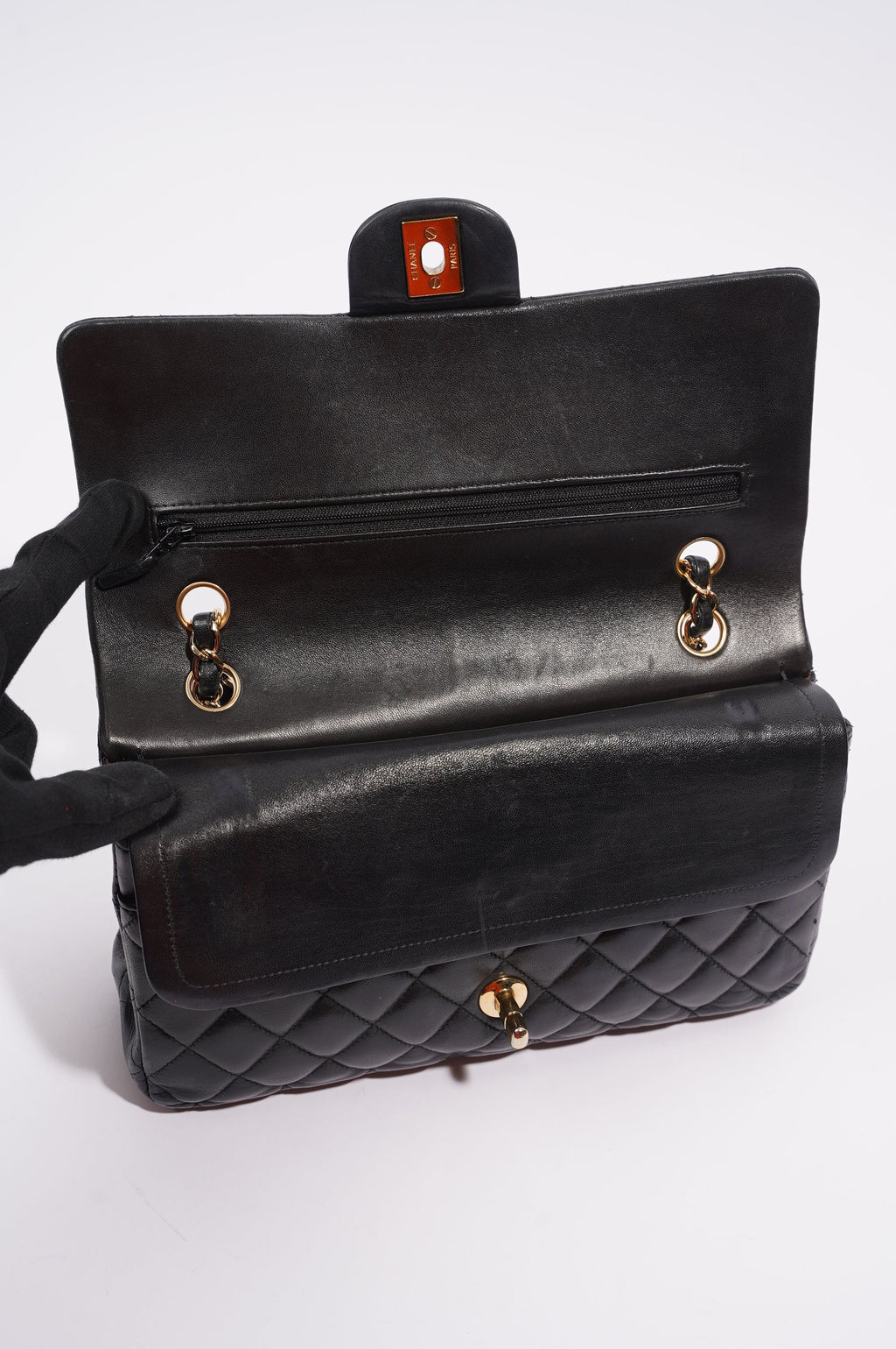 Chanel Womens Classic Lambskin Flap Black Medium