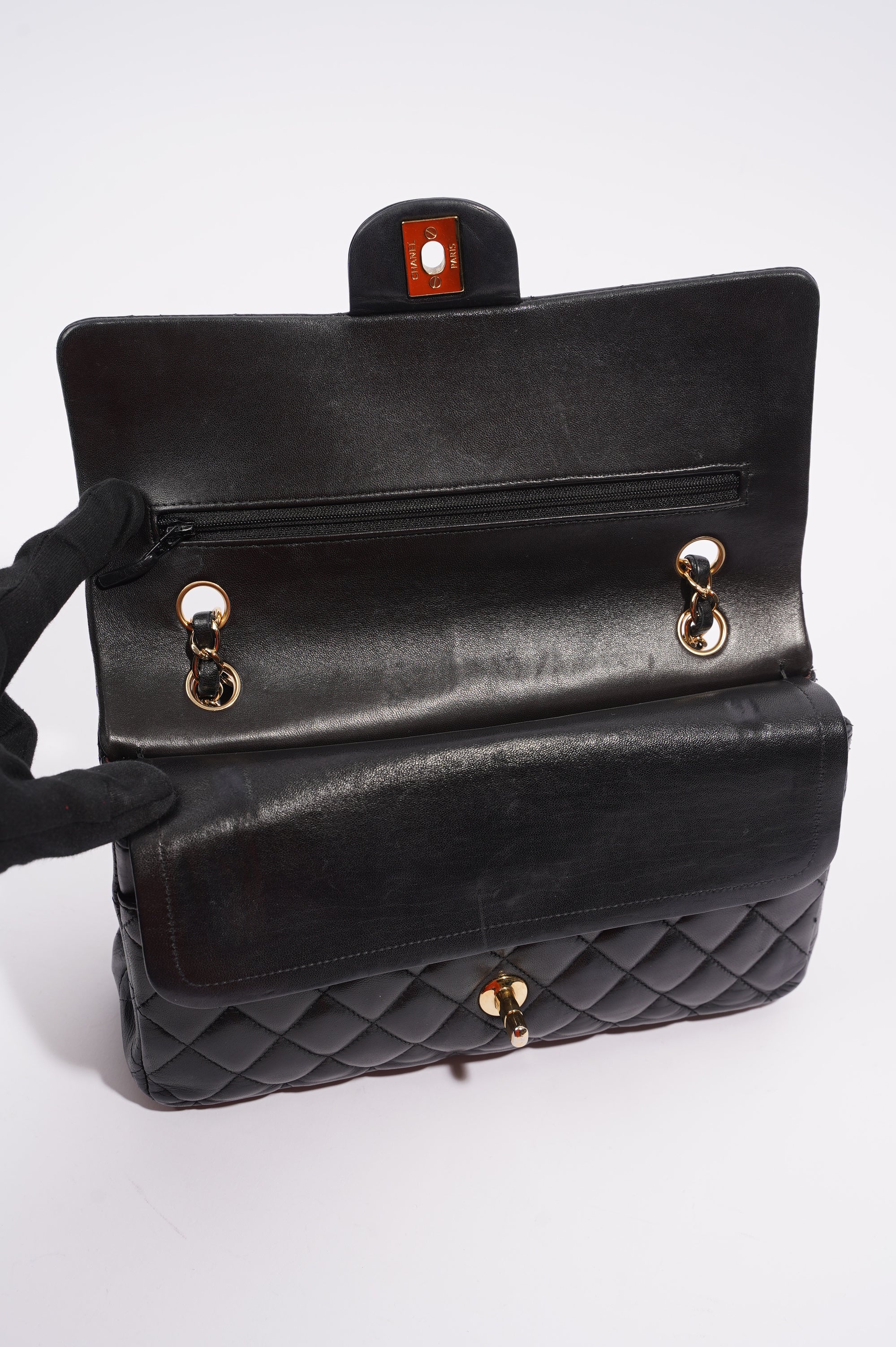Chanel Womens Classic Lambskin Flap Black Medium