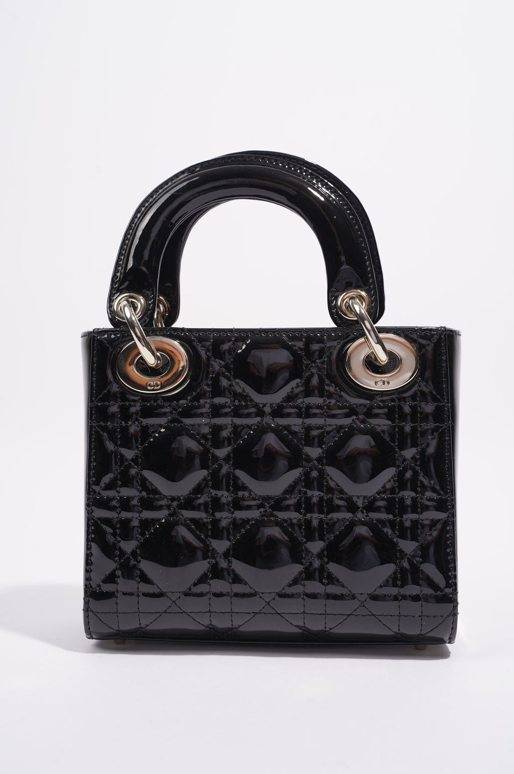 Christian Dior Womens Lady Dior Cannage Bag Black Patent Leather Mini