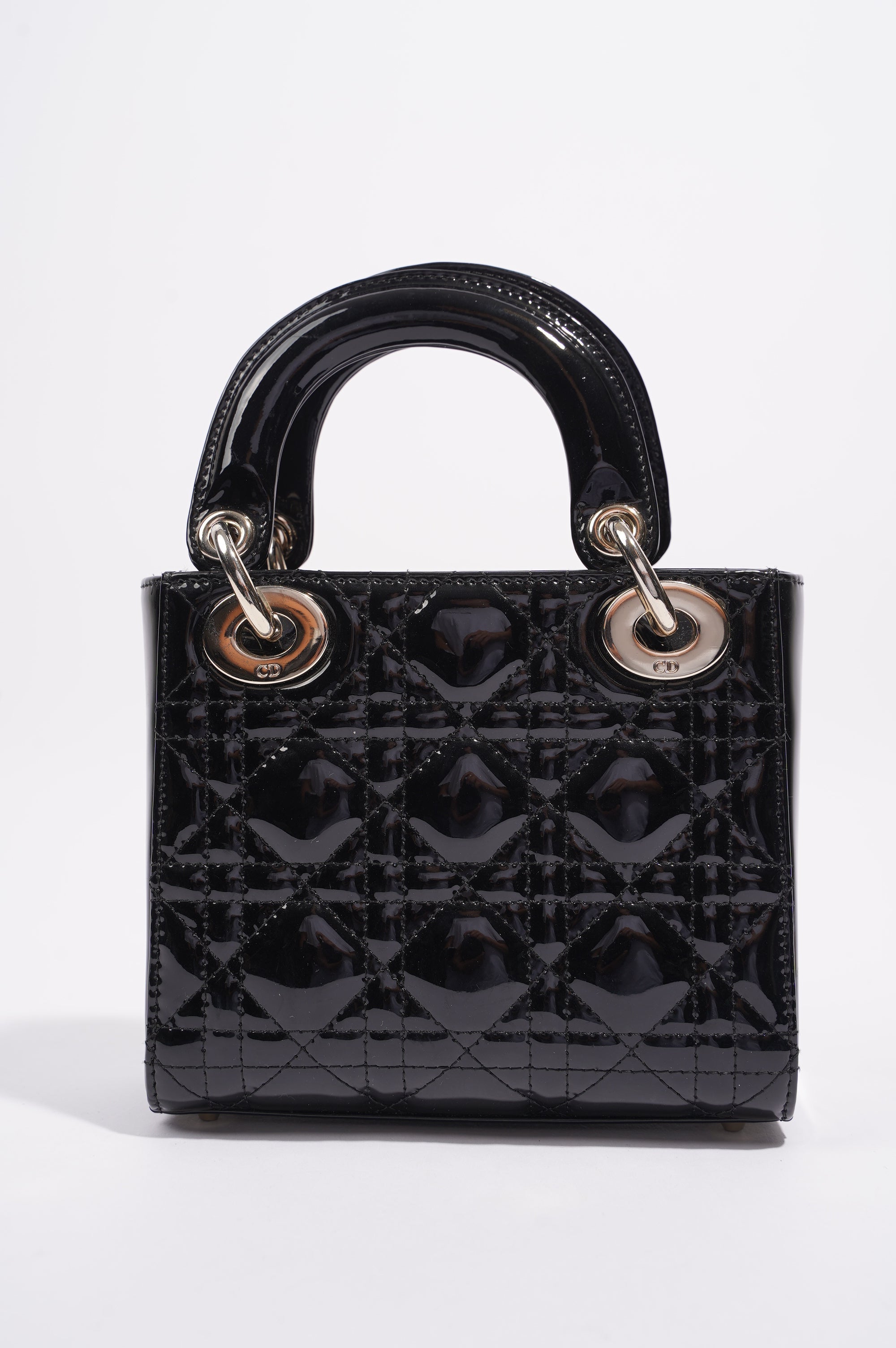 Christian Dior Womens Lady Dior Cannage Bag Black Patent Leather Mini