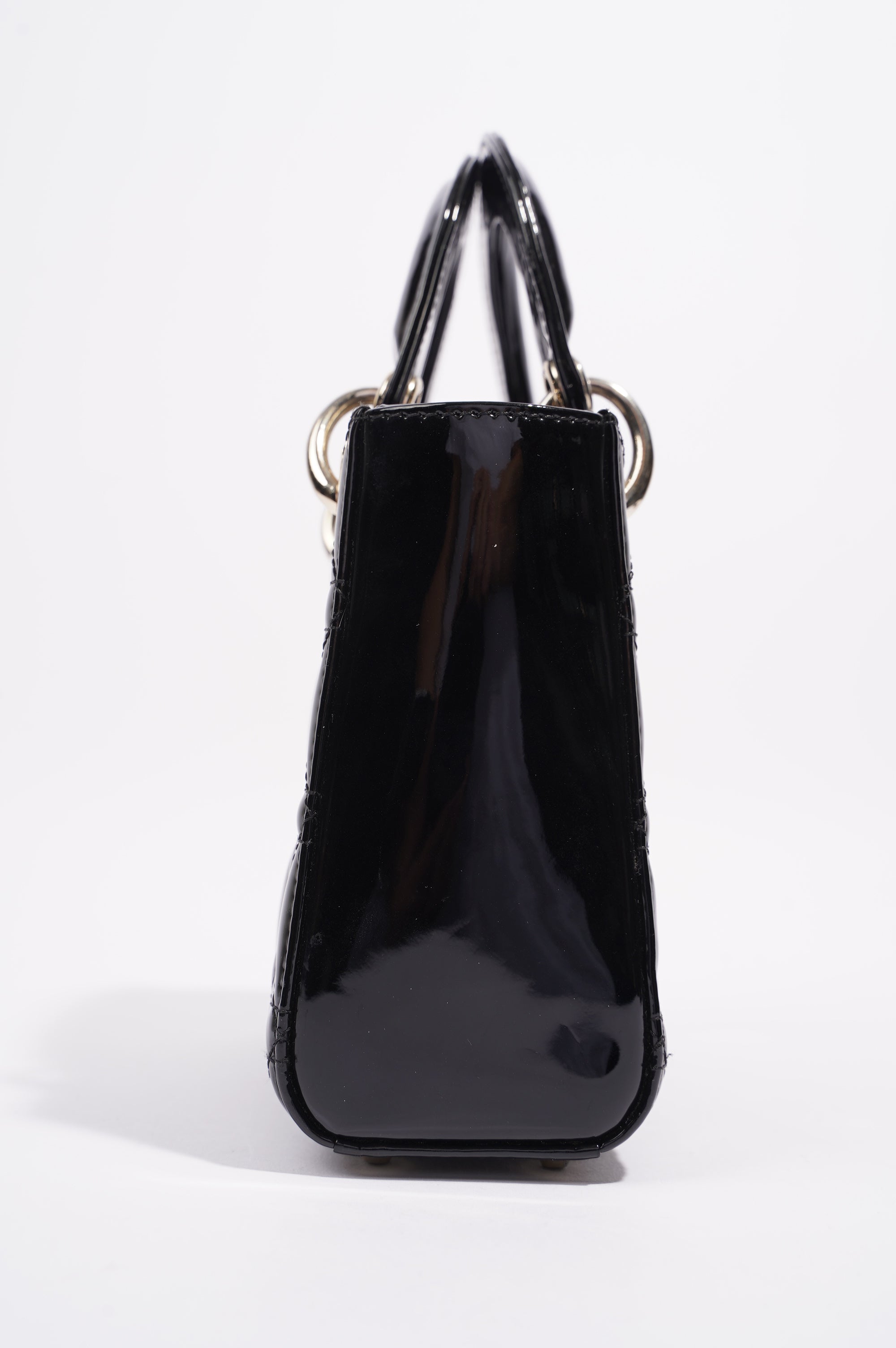 Christian Dior Womens Lady Dior Cannage Bag Black Patent Leather Mini