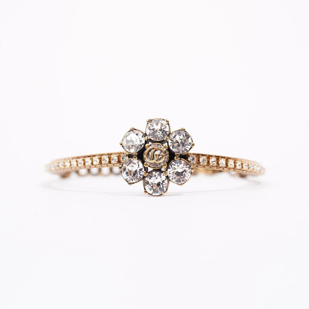 Gucci Womens Crystal Double G Bracelet Gold Crystal