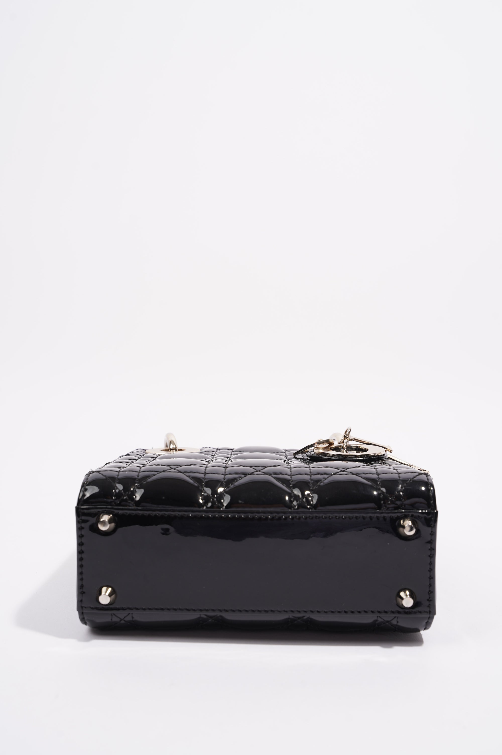 Christian Dior Womens Lady Dior Cannage Bag Black Patent Leather Mini