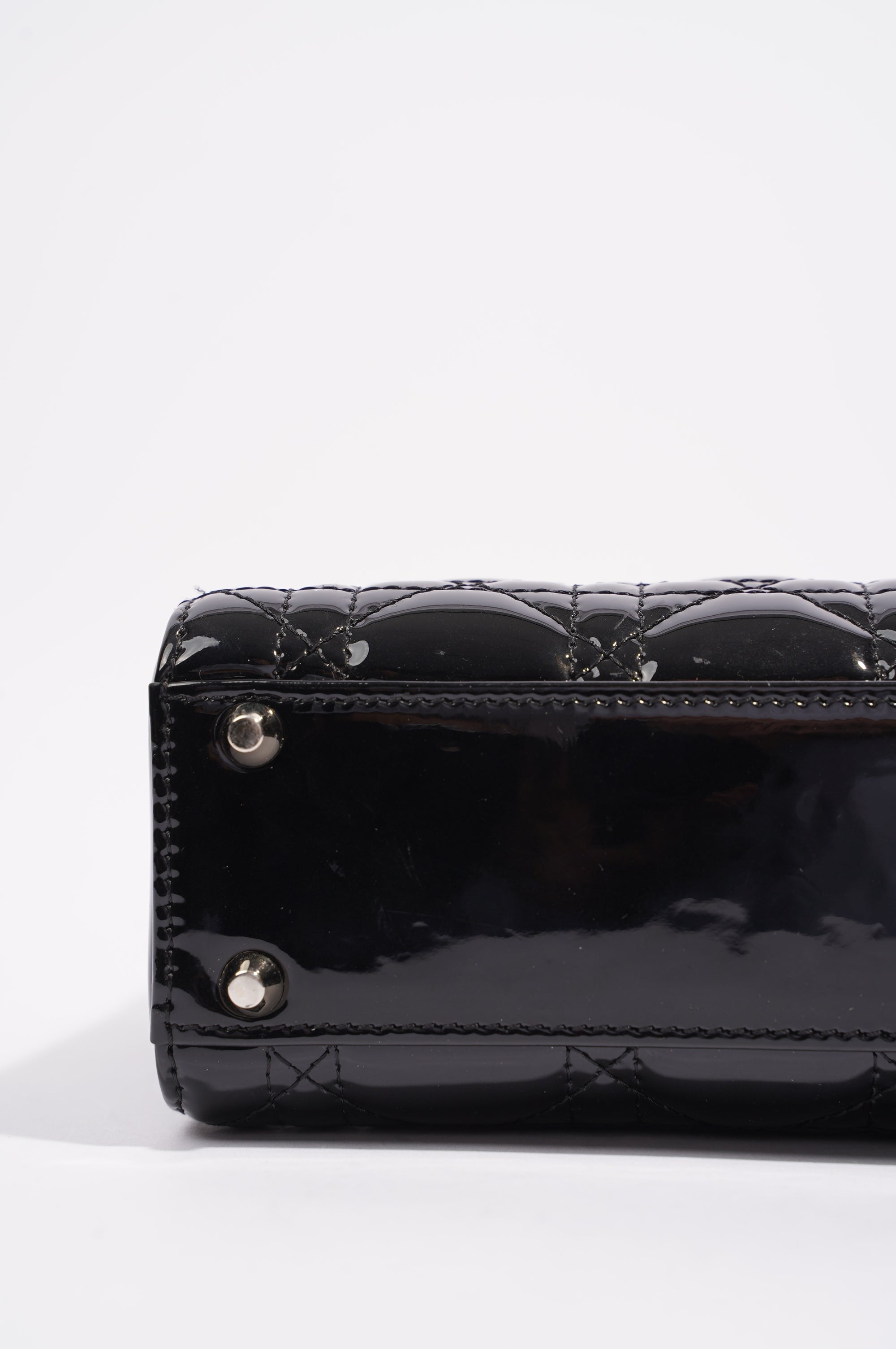 Christian Dior Womens Lady Dior Cannage Bag Black Patent Leather Mini