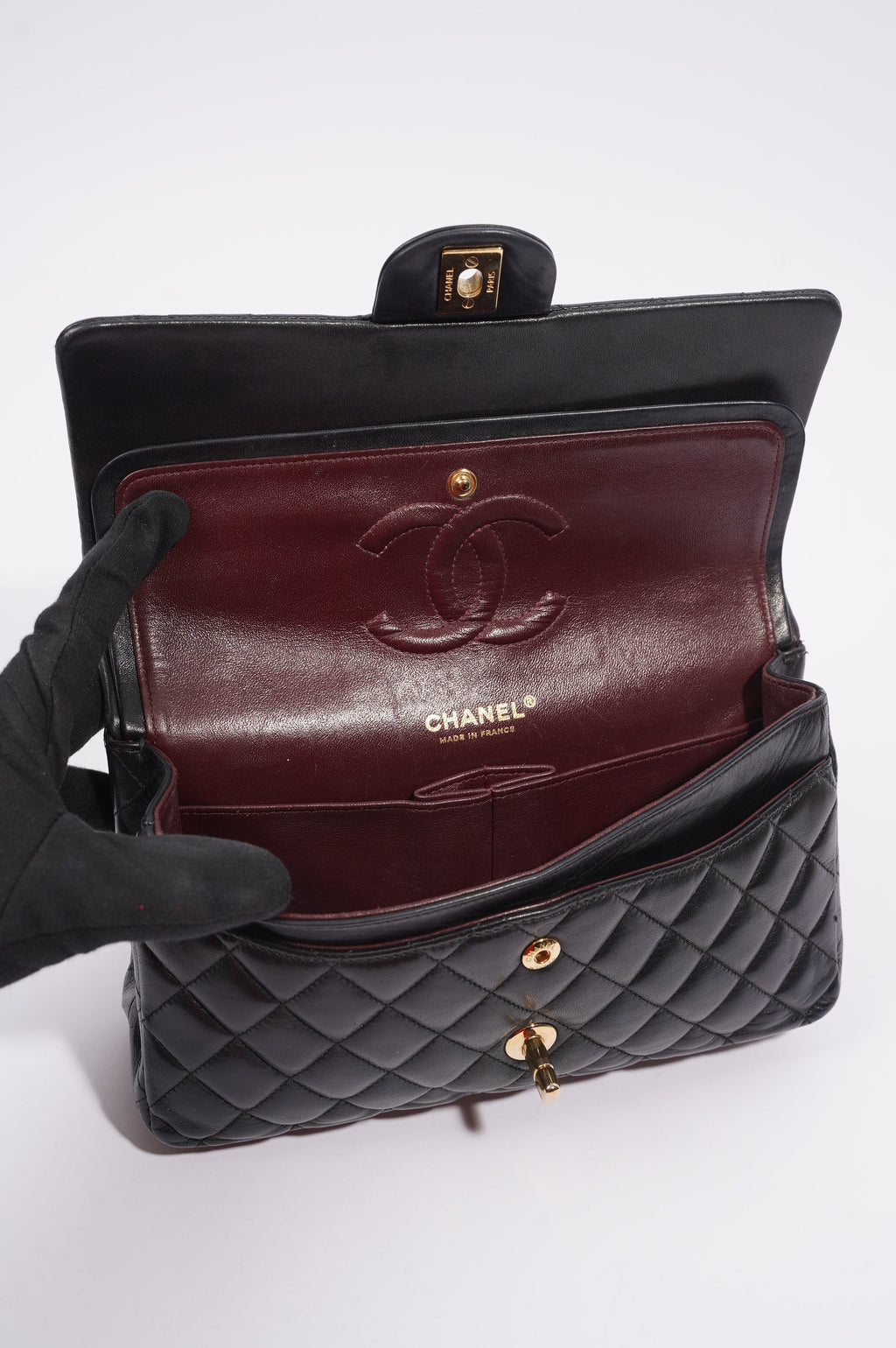 Chanel Womens Classic Lambskin Flap Black Medium