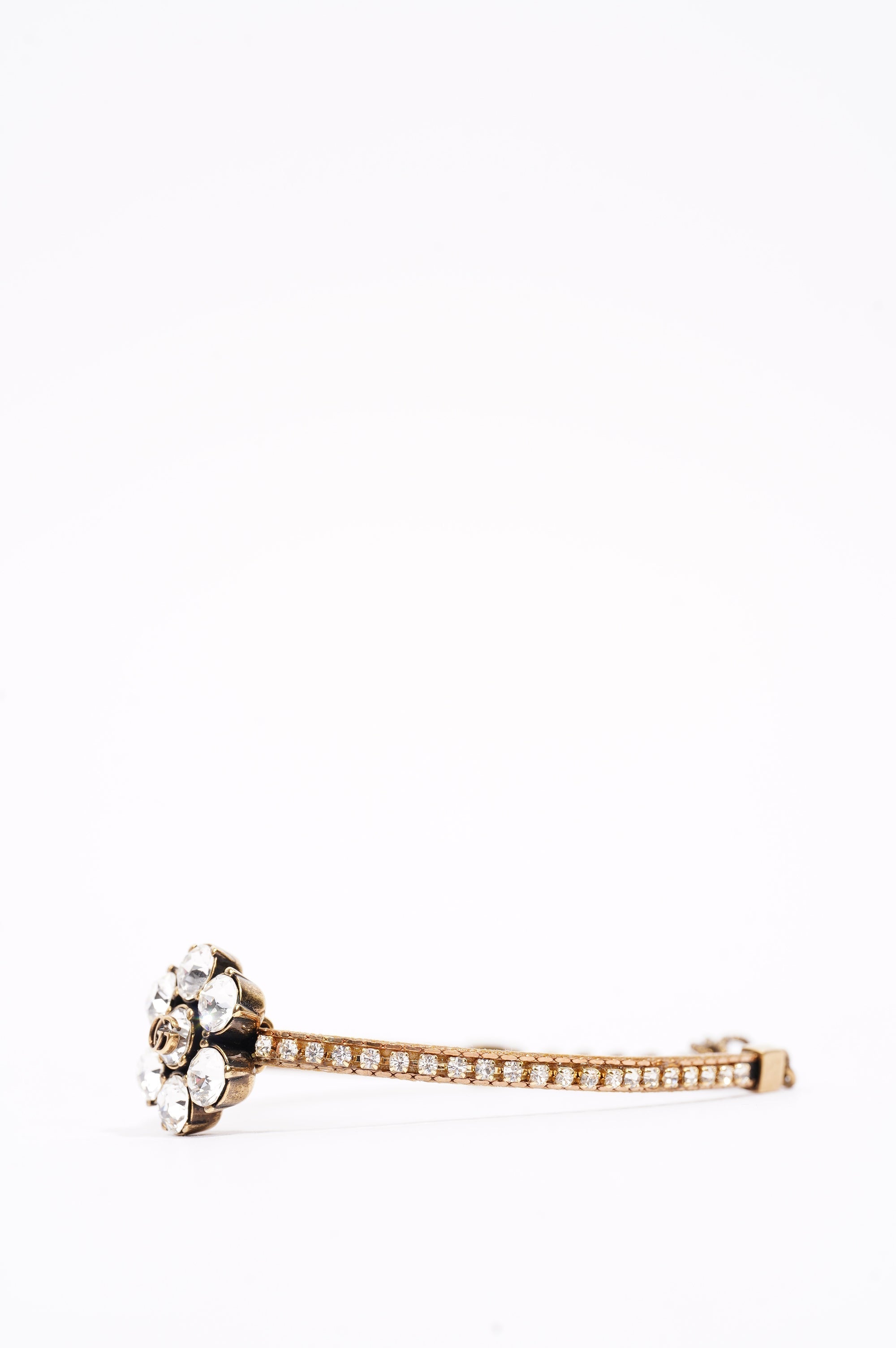 Gucci Womens Crystal Double G Bracelet Gold Crystal