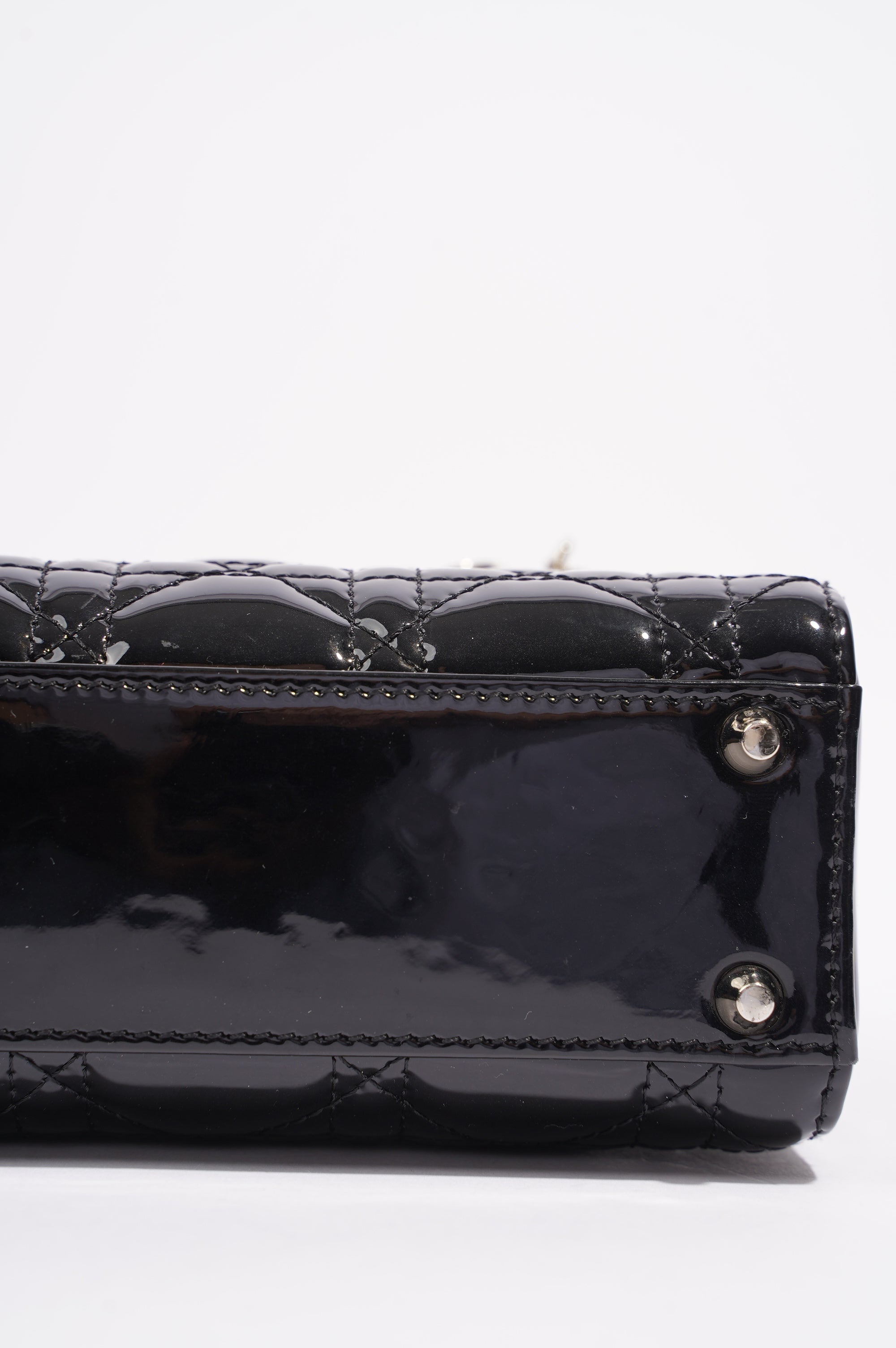 Christian Dior Womens Lady Dior Cannage Bag Black Patent Leather Mini