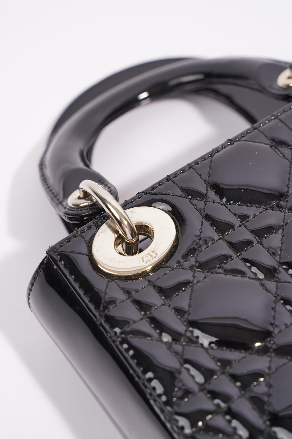 Christian Dior Womens Lady Dior Cannage Bag Black Patent Leather Mini