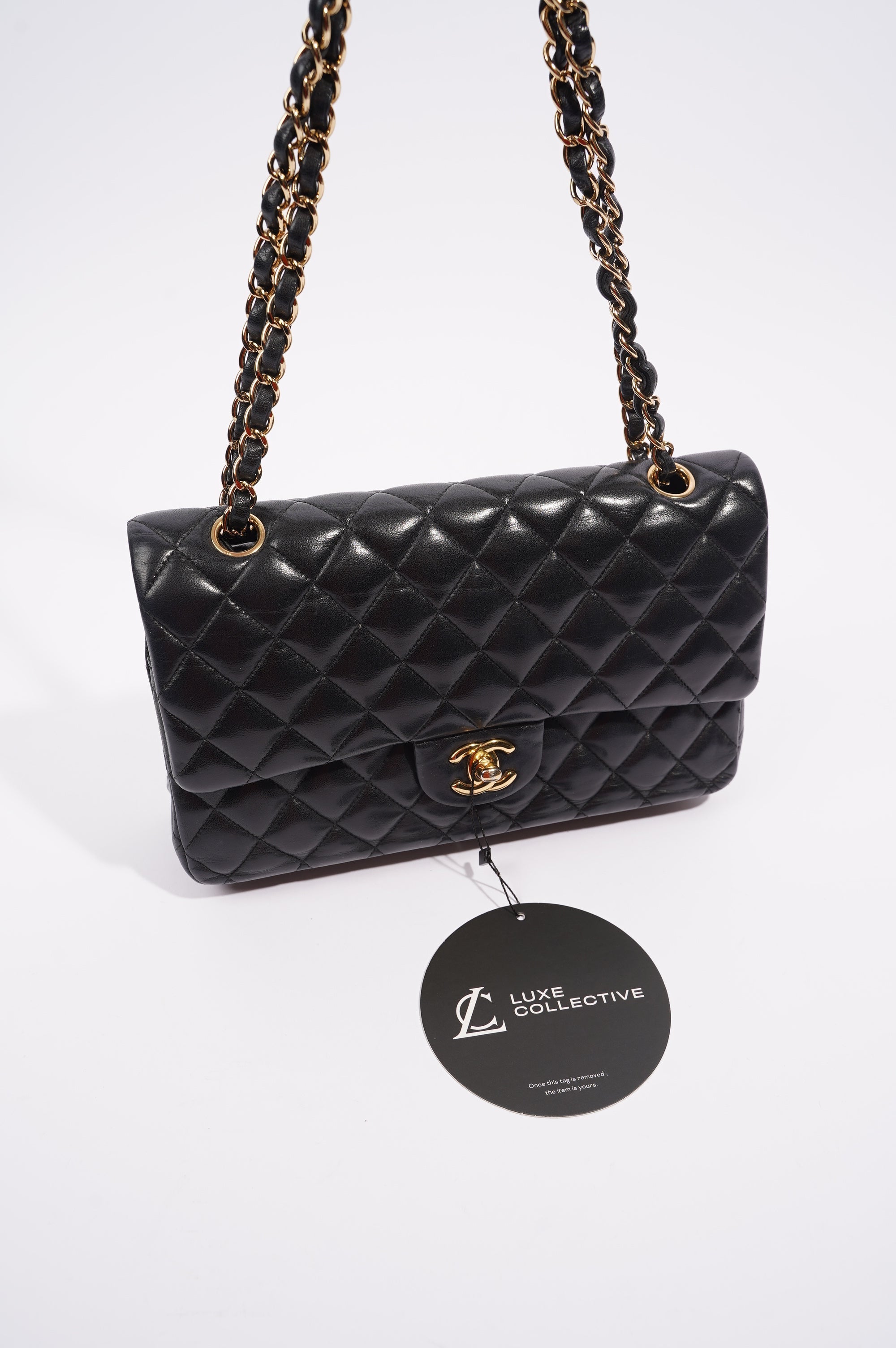 Chanel Womens Classic Lambskin Flap Black Medium
