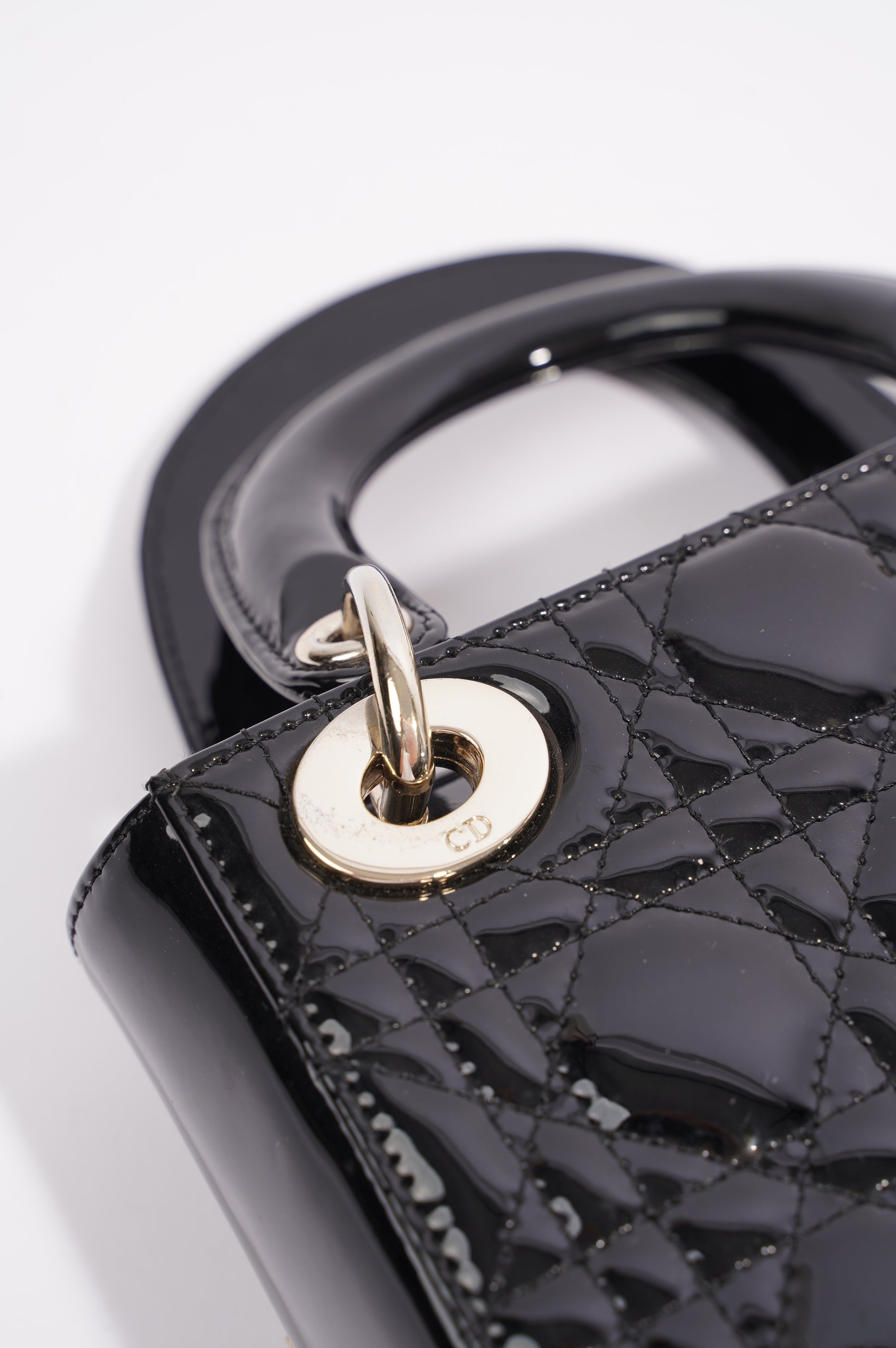 Christian Dior Womens Lady Dior Cannage Bag Black Patent Leather Mini