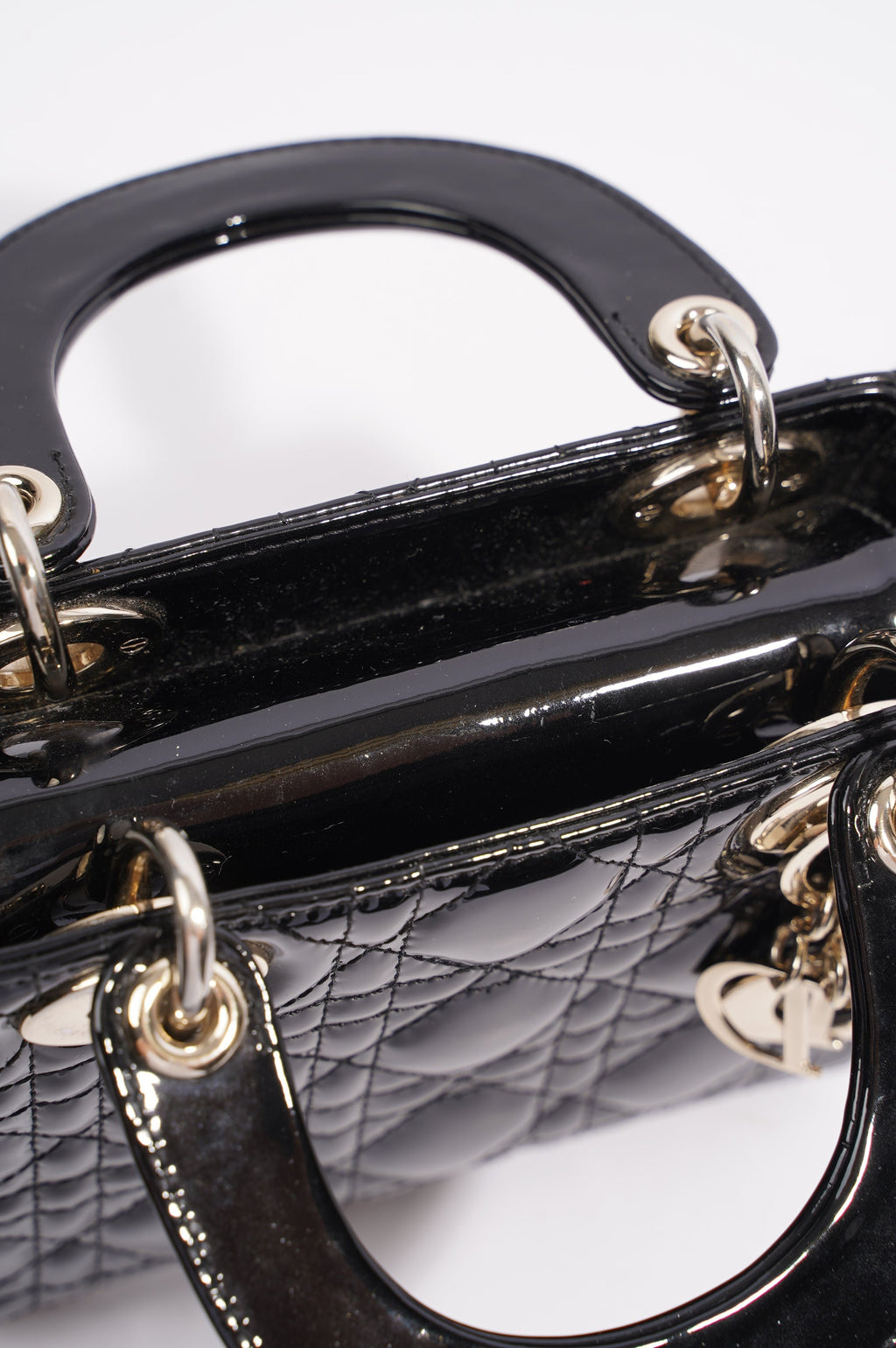 Christian Dior Womens Lady Dior Cannage Bag Black Patent Leather Mini