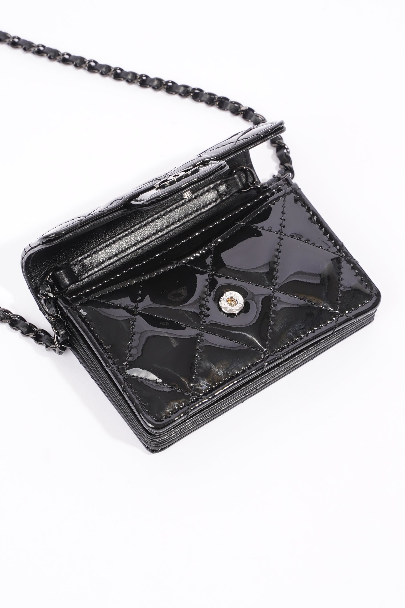 Chanel Wallet on Chain Black Patent Micro
