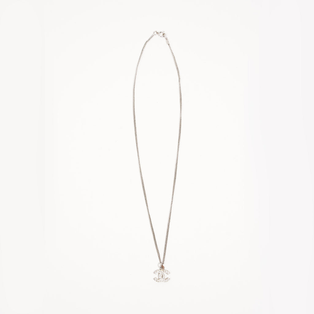 Chanel Womens CC Necklace Silver Diamanté