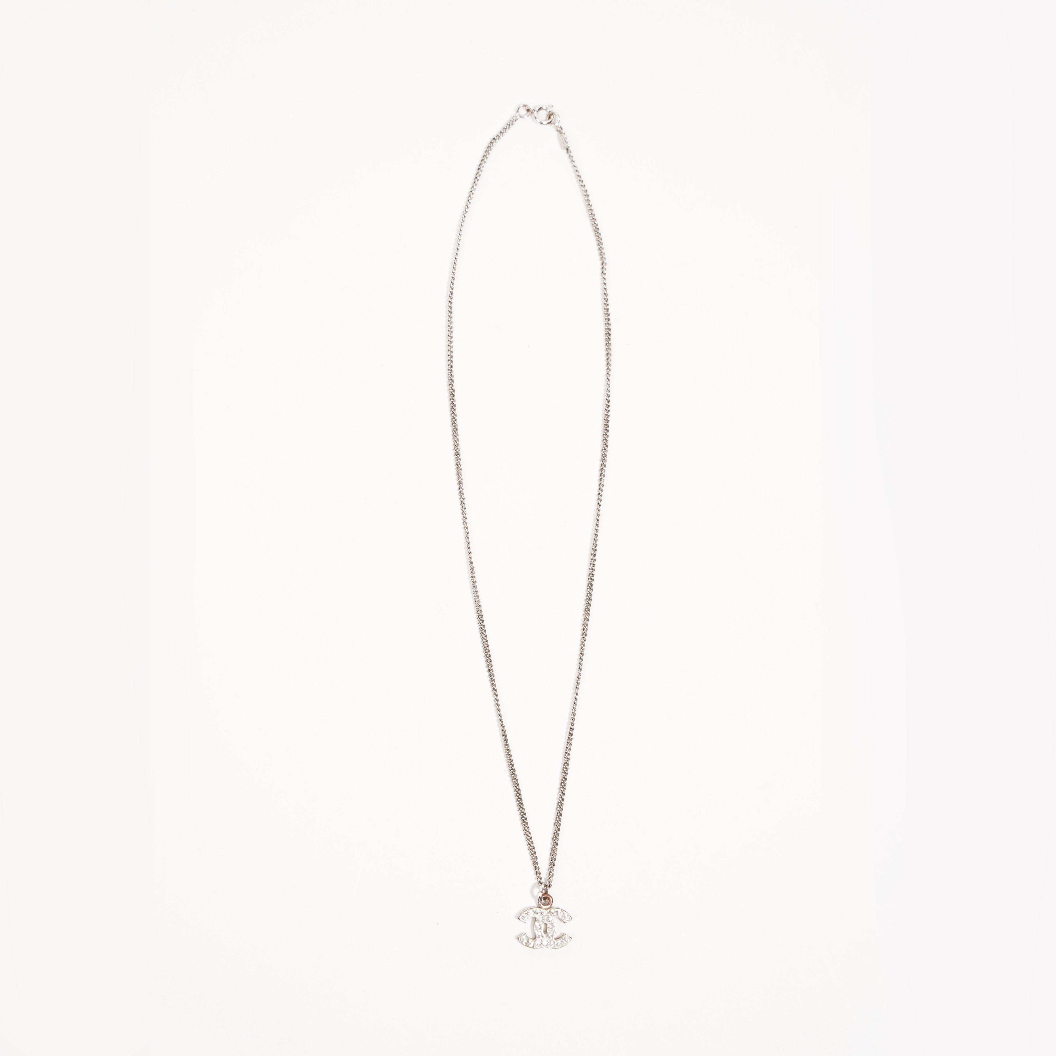 Chanel Womens CC Necklace Silver Diamanté