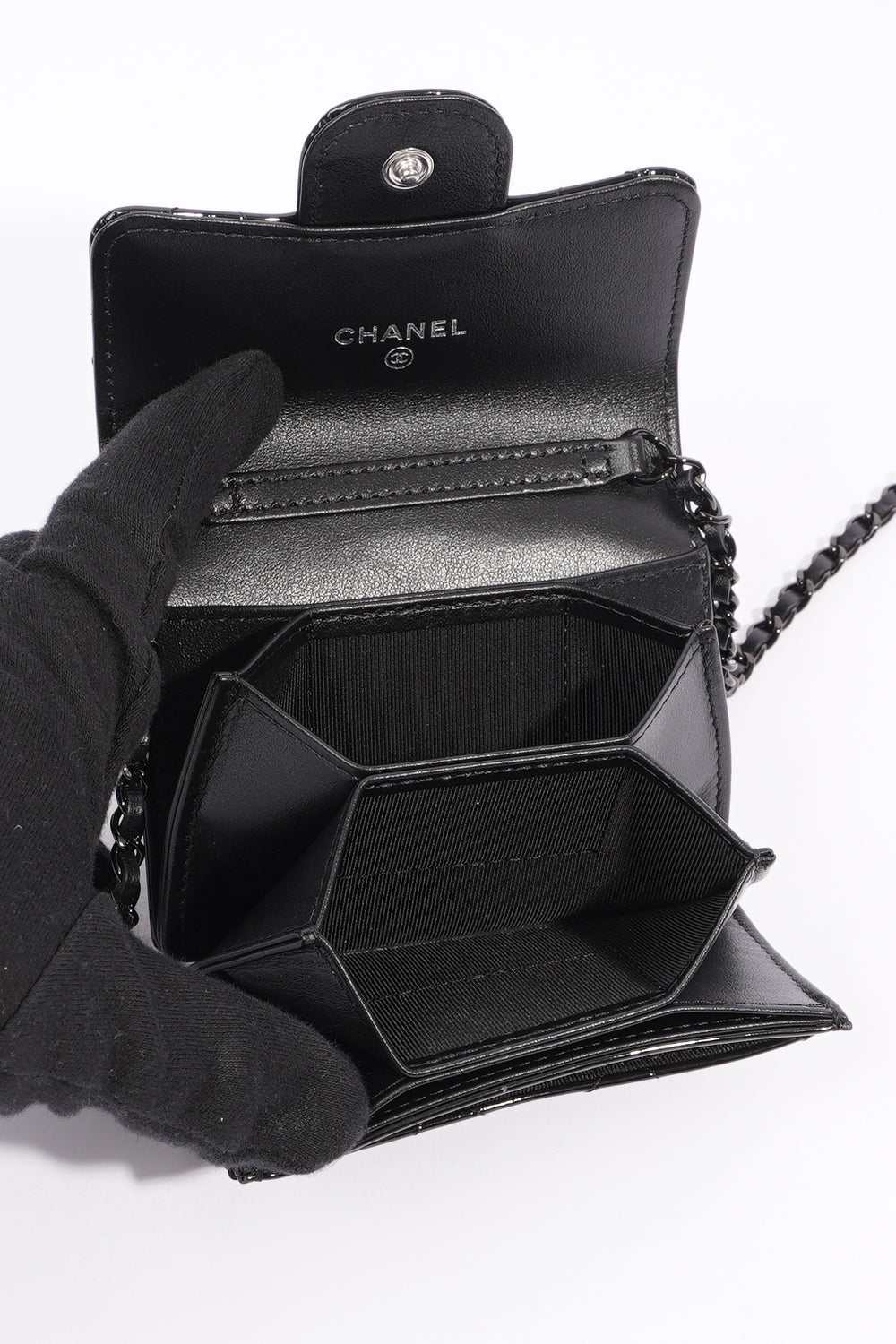 Chanel Wallet on Chain Black Patent Micro