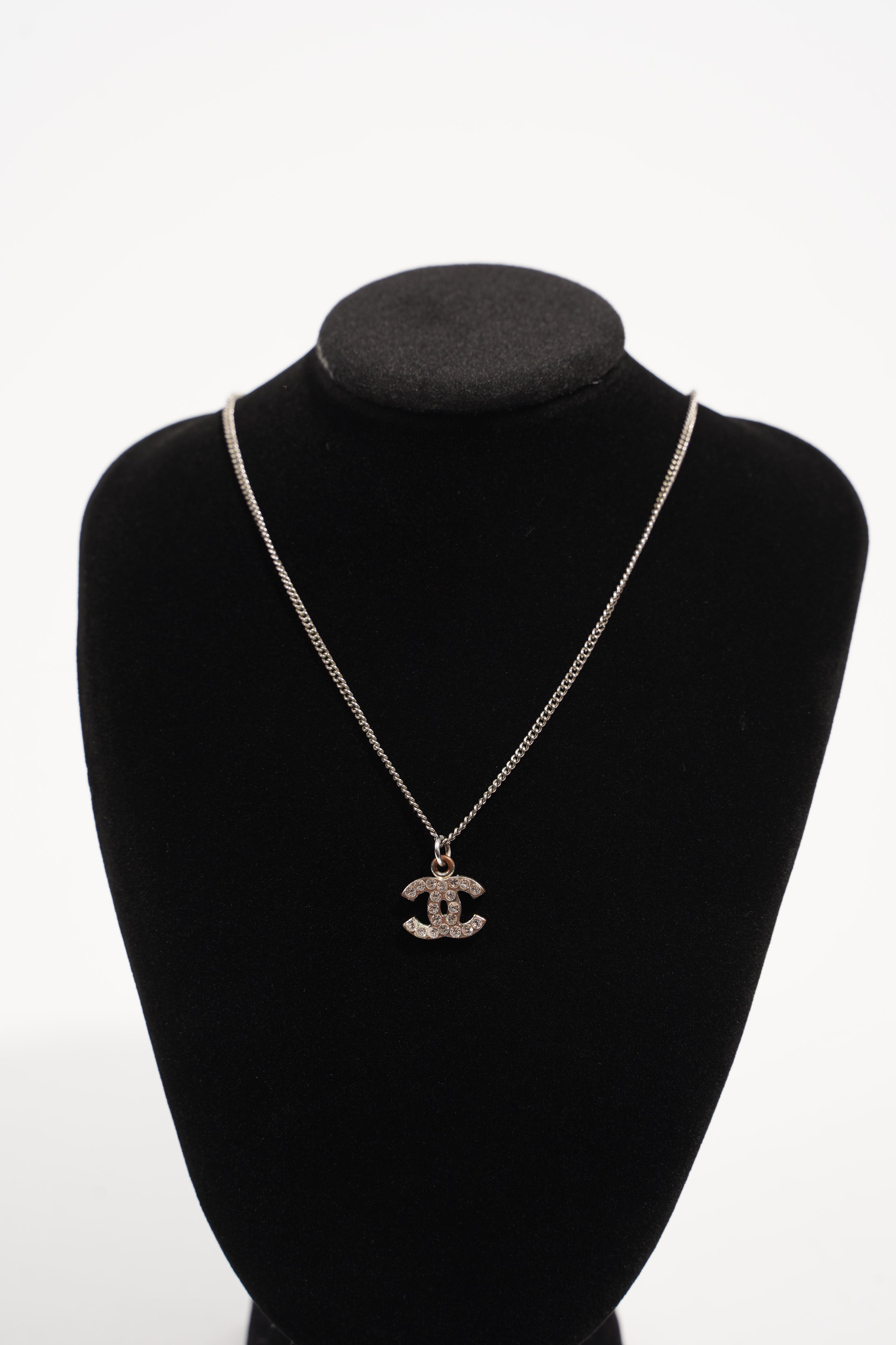 Chanel Womens CC Necklace Silver Diamanté
