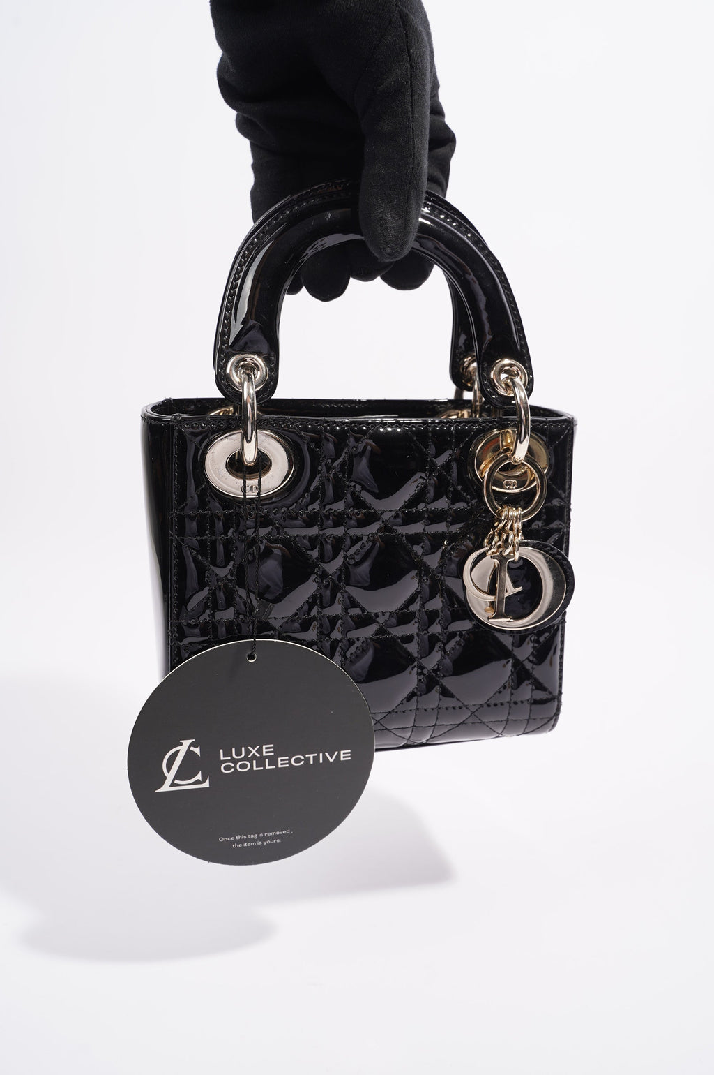 Christian Dior Womens Lady Dior Cannage Bag Black Patent Leather Mini