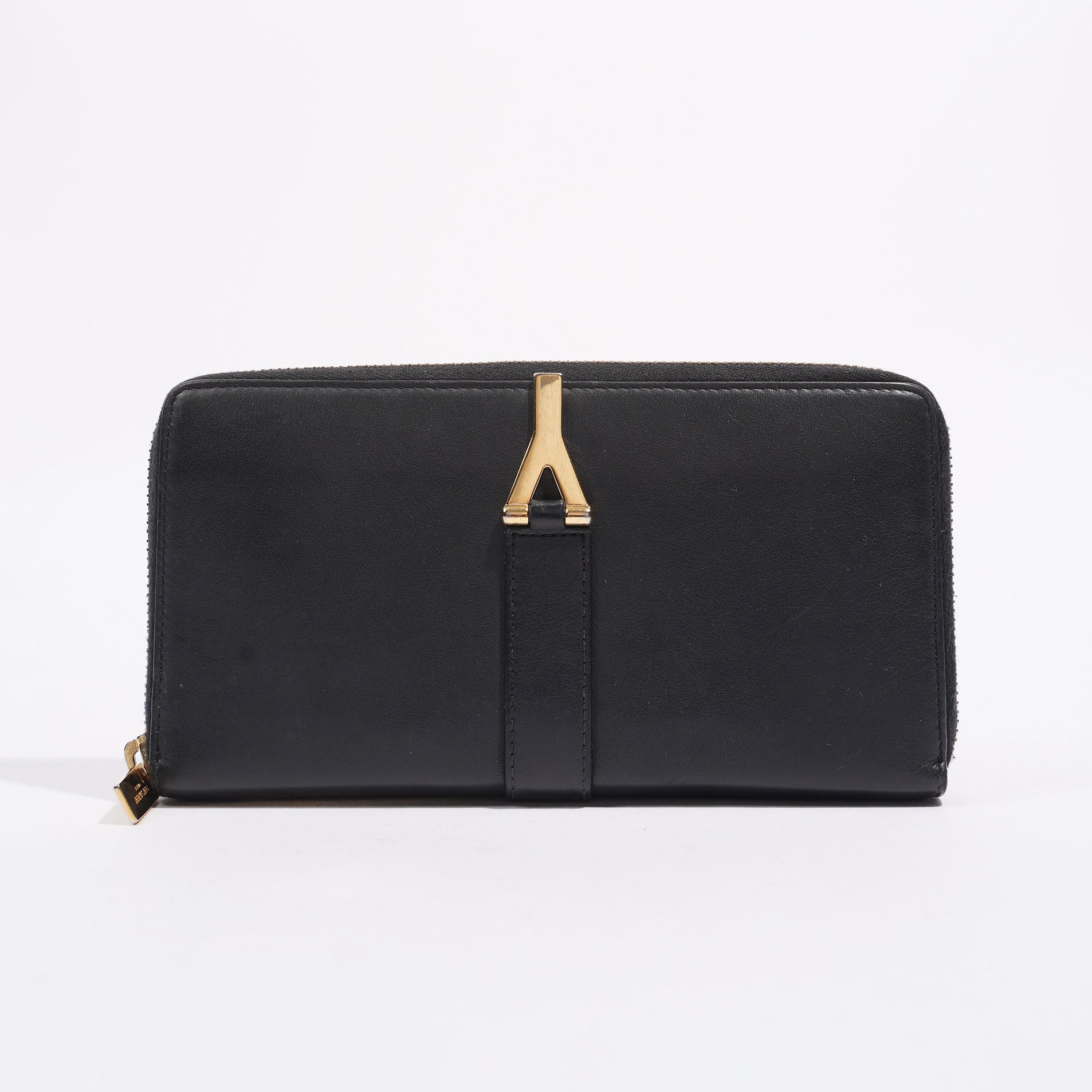 Saint Laurent Womens Y Zip Wallet Black / Gold