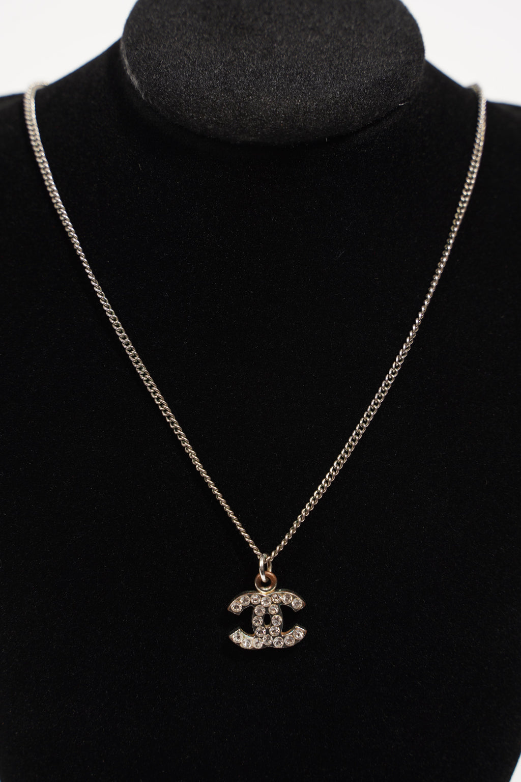 Chanel Womens CC Necklace Silver Diamanté