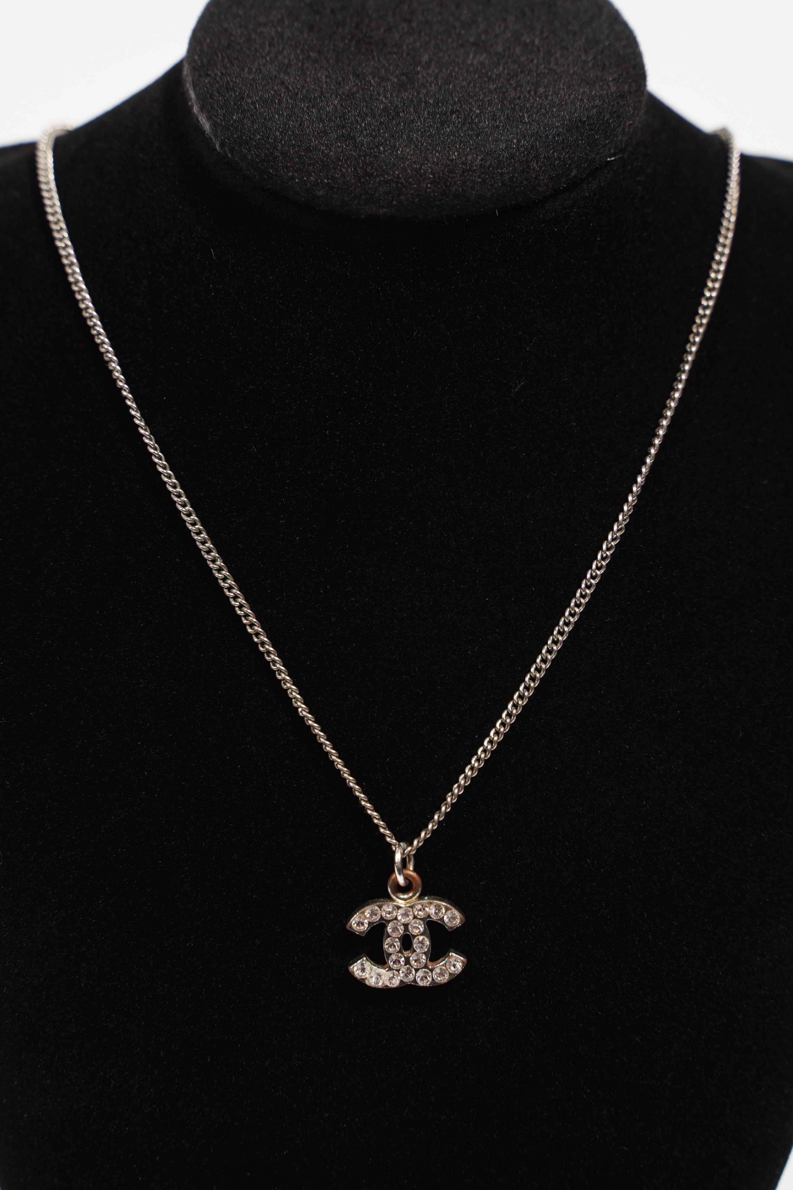 Chanel Womens CC Necklace Silver Diamanté
