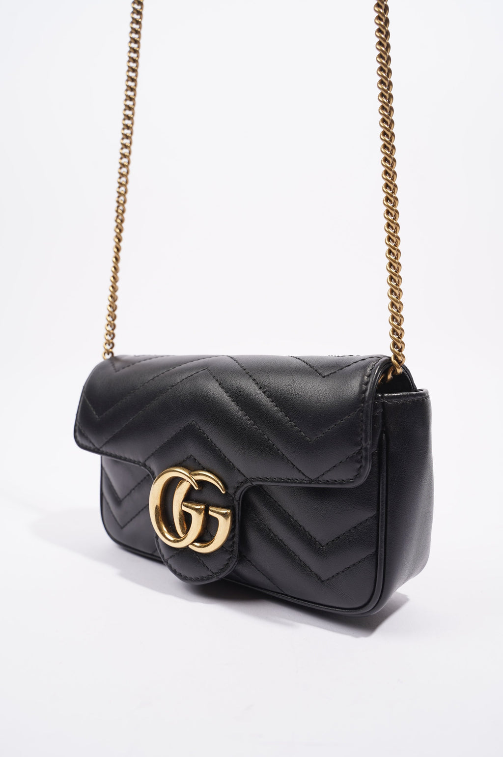 Gucci Womens Marmont Flap Black / Gold Super Mini