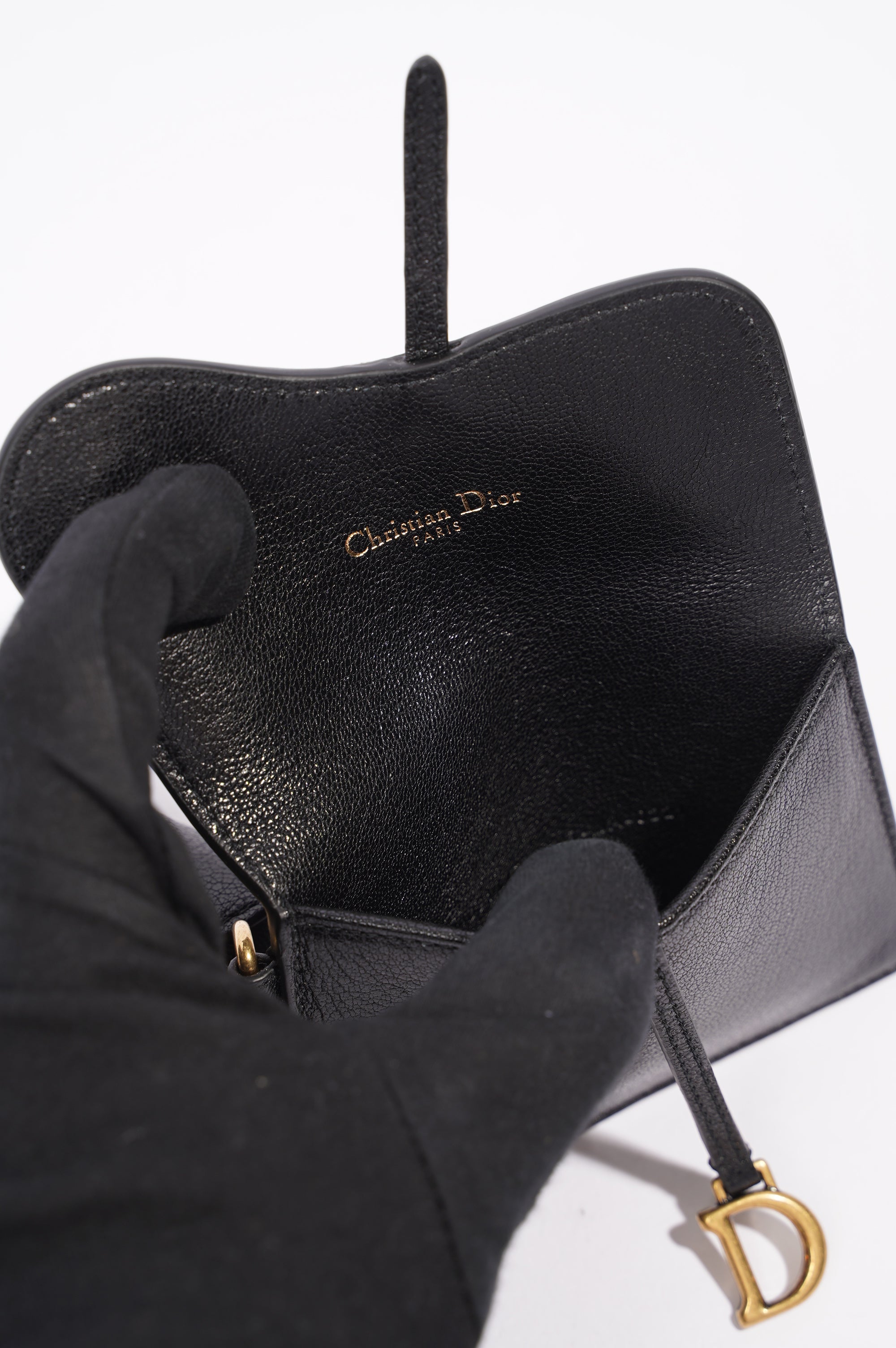 Christian Dior Womens Saddle Multifunctional Pouch Black / Gold