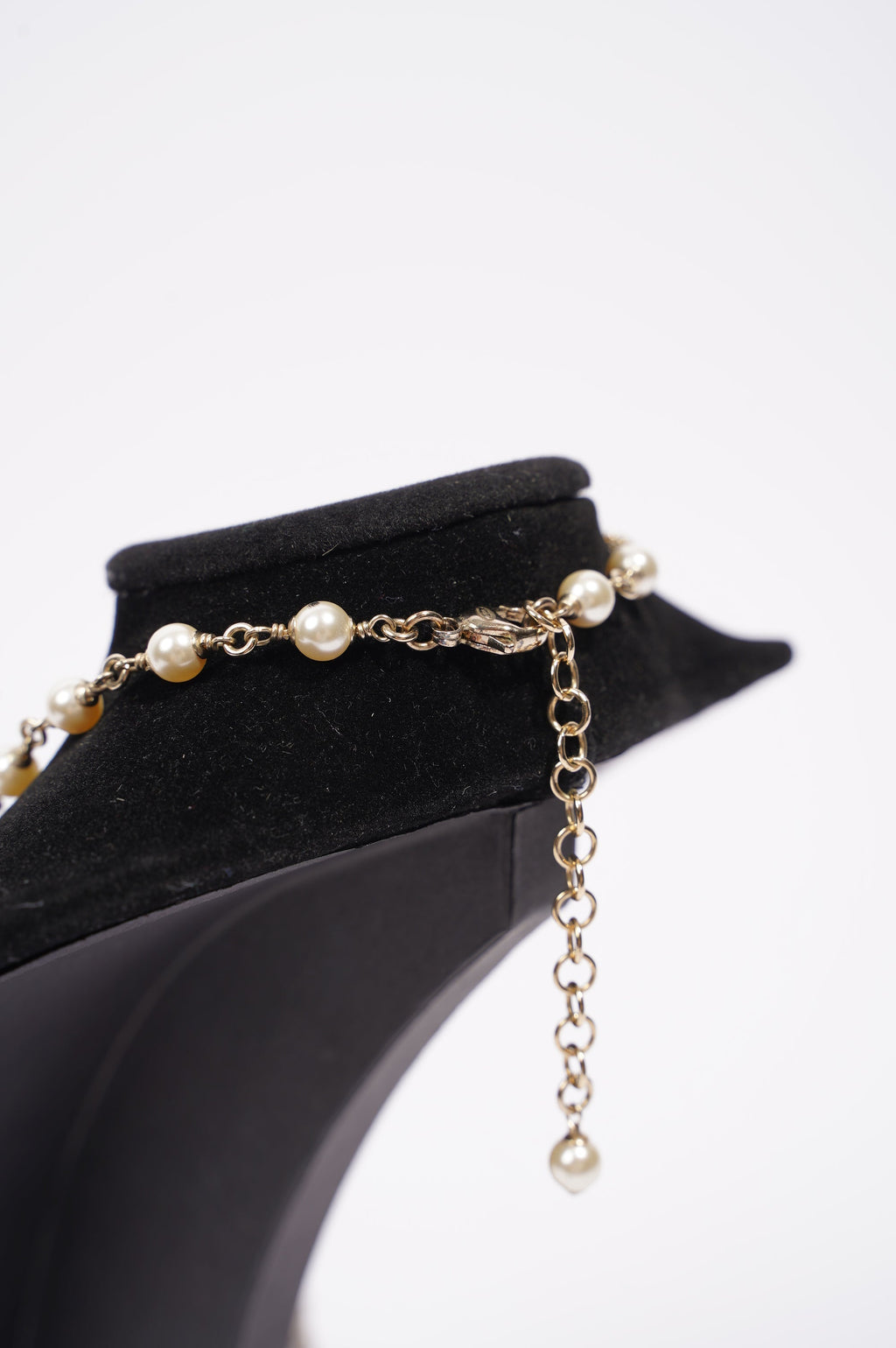 Chanel Womens Long Pearl CC Necklace Silver OS
