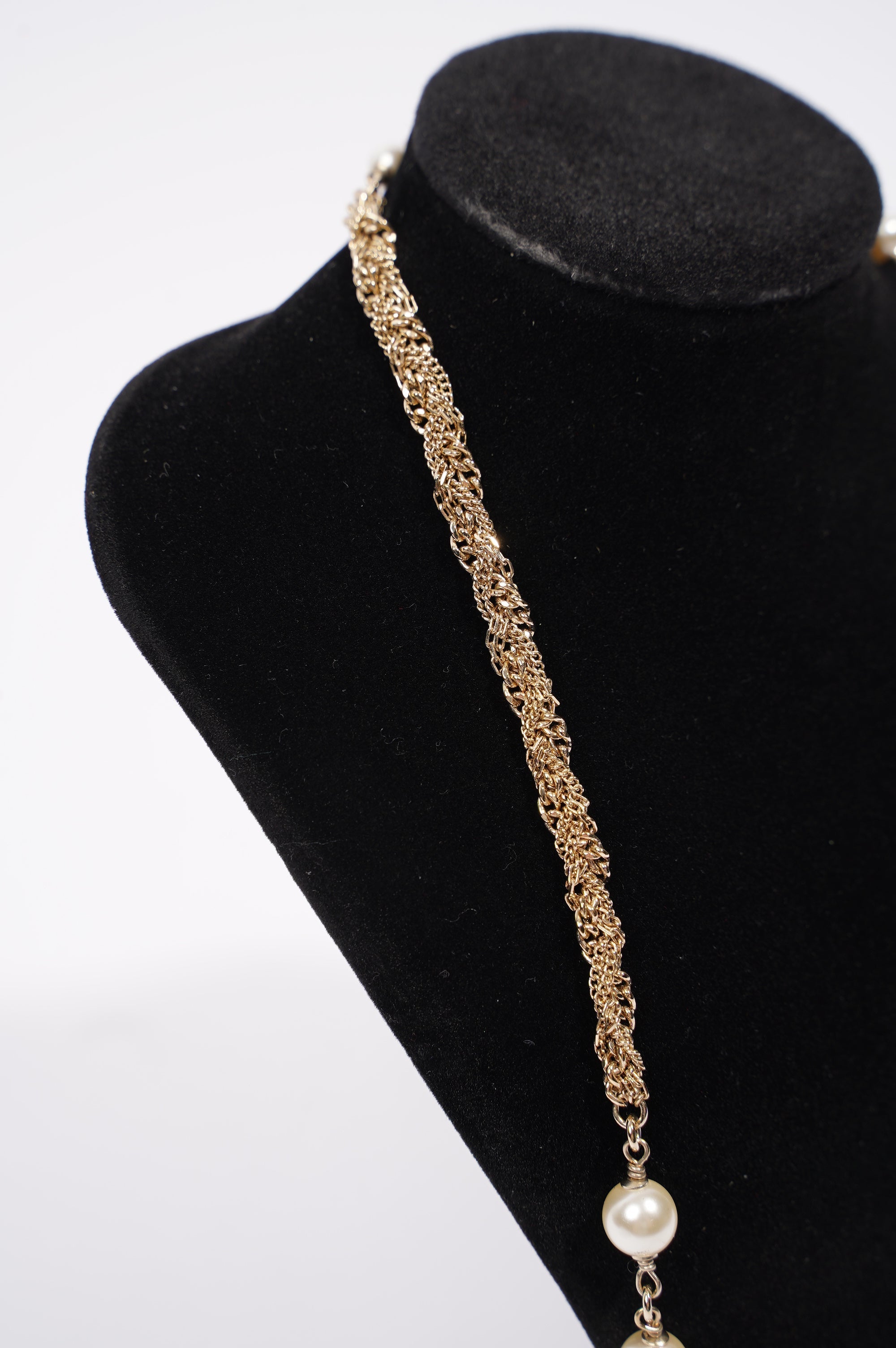 Chanel Womens Long Pearl CC Necklace Silver OS