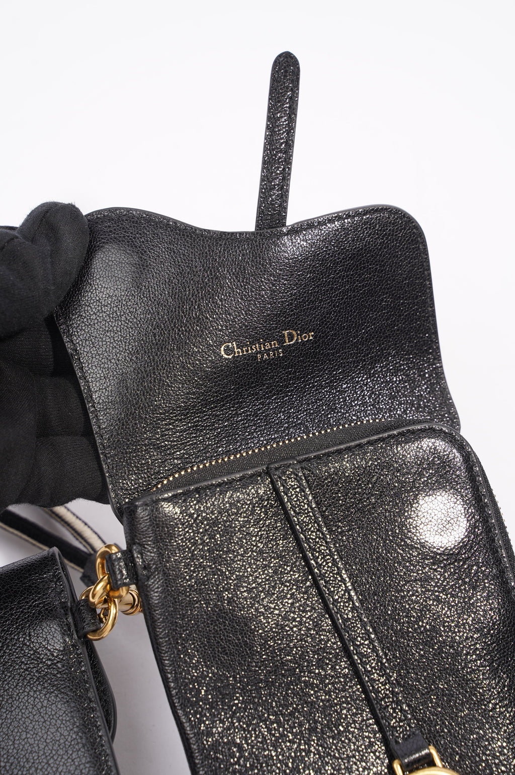 Christian Dior Womens Saddle Multifunctional Pouch Black / Gold
