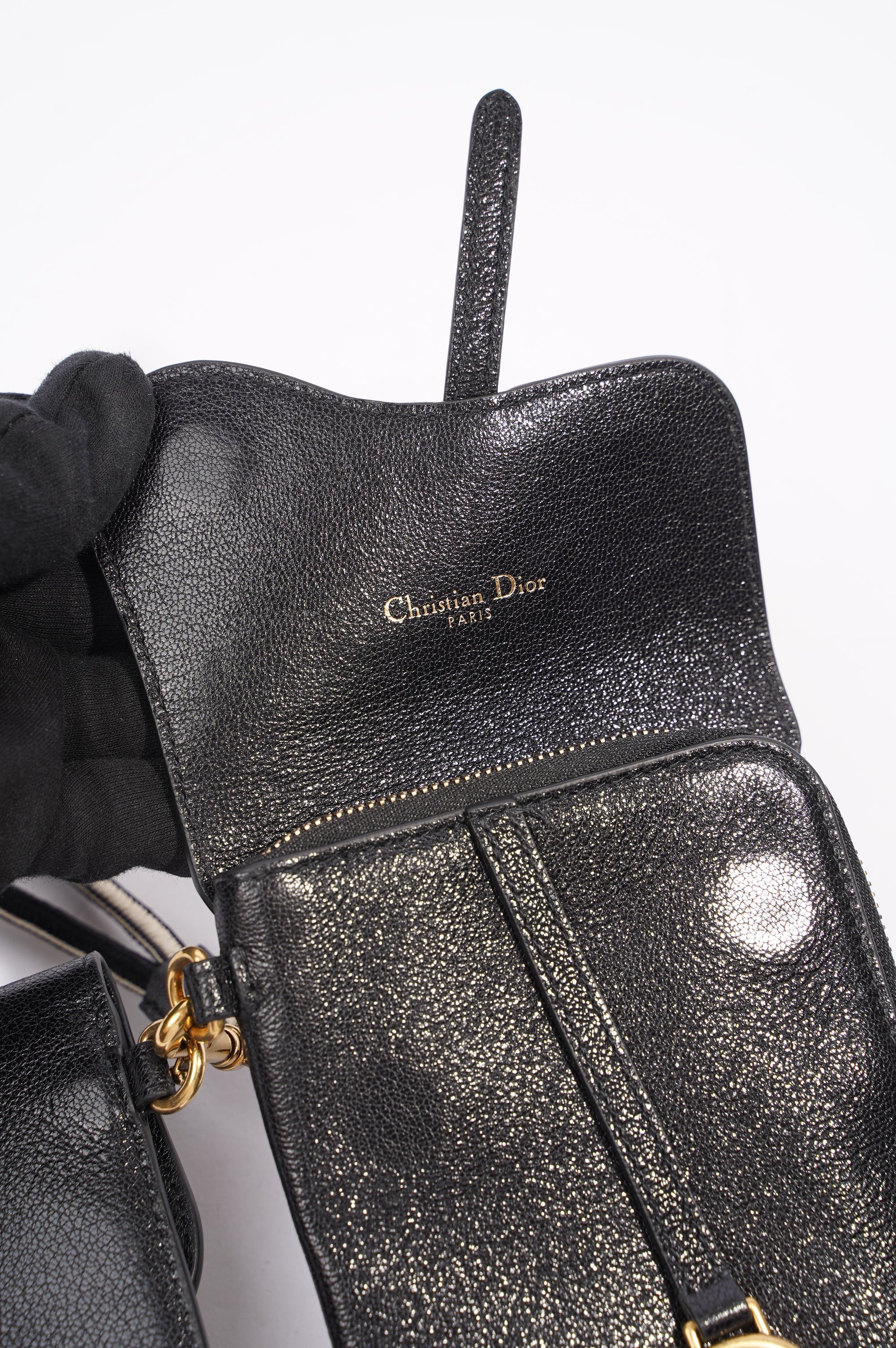 Christian Dior Womens Saddle Multifunctional Pouch Black / Gold