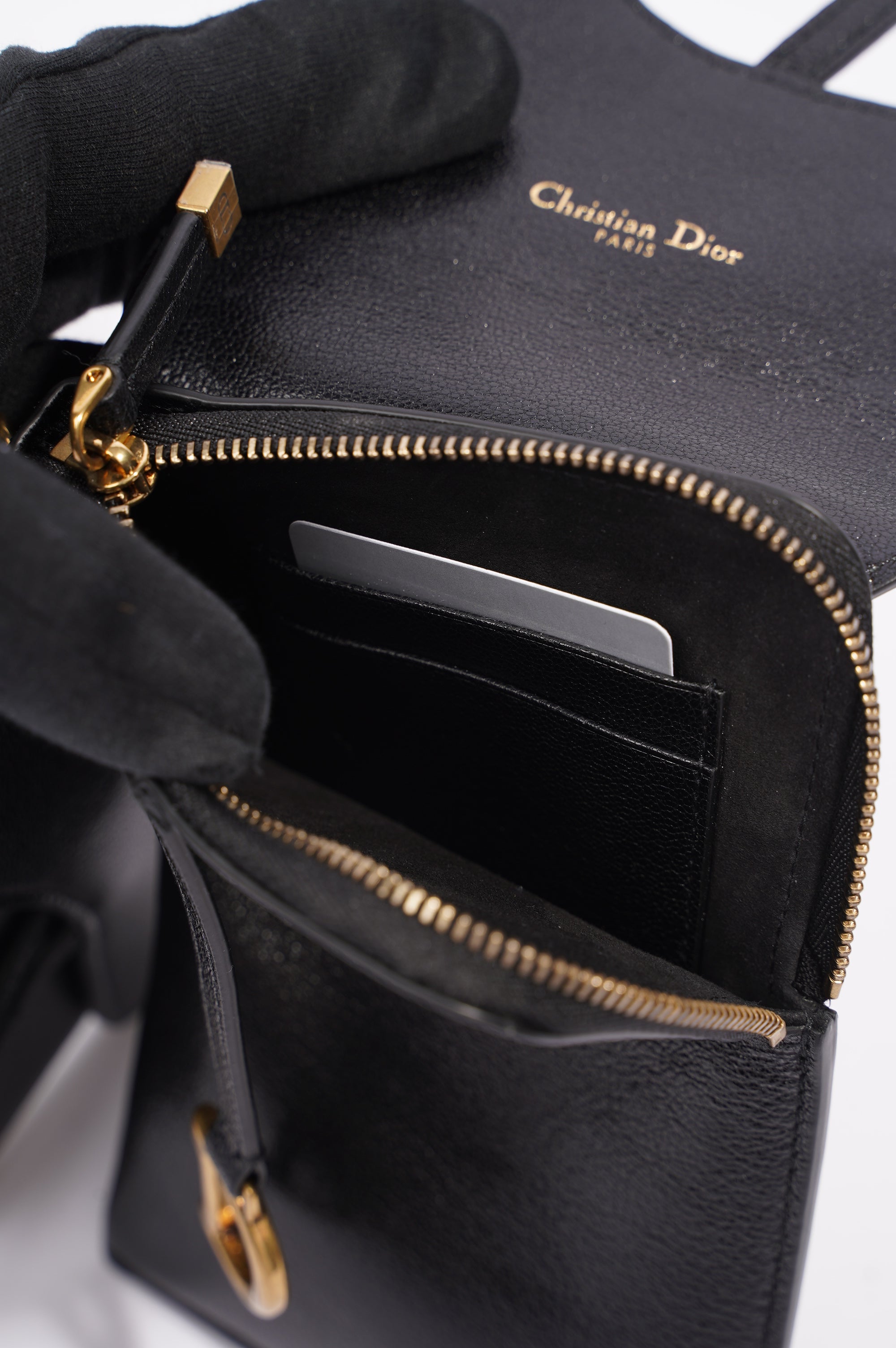 Christian Dior Womens Saddle Multifunctional Pouch Black / Gold