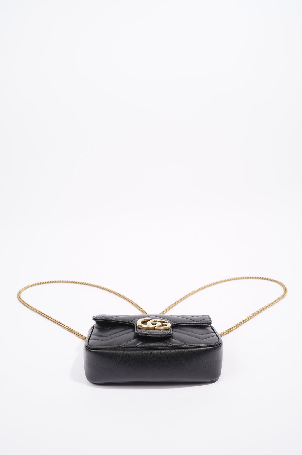 Gucci Womens Marmont Flap Black / Gold Super Mini