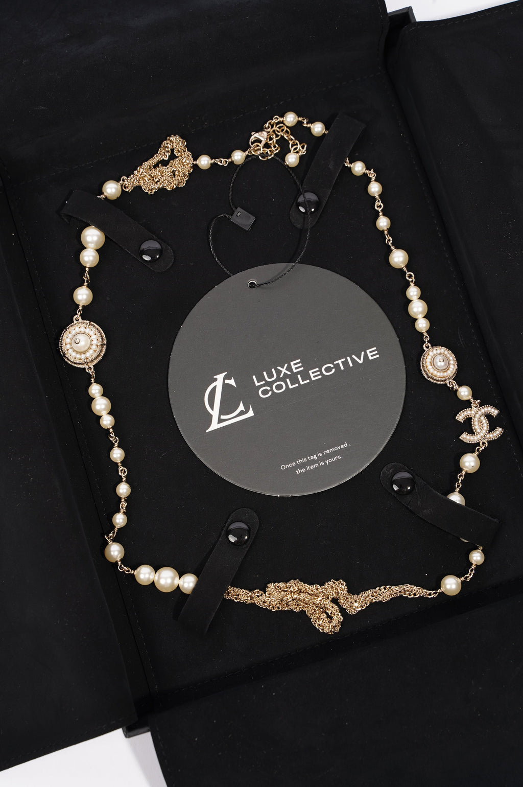 Chanel Womens Long Pearl CC Necklace Silver OS