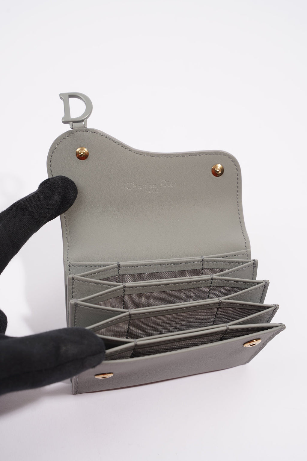 Christian Dior Womens Saddle Card Holder Grey