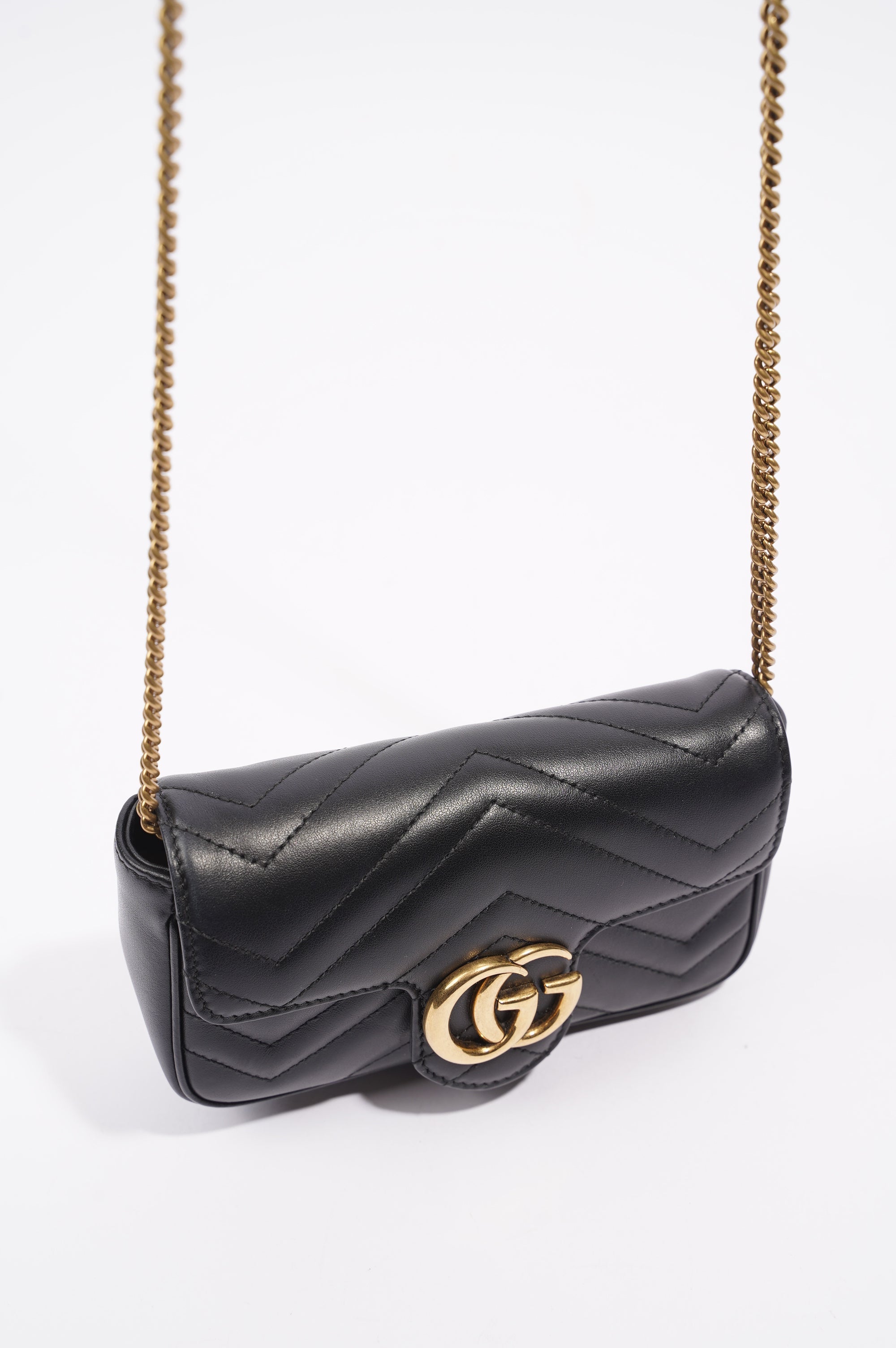 Gucci Womens Marmont Flap Black / Gold Super Mini