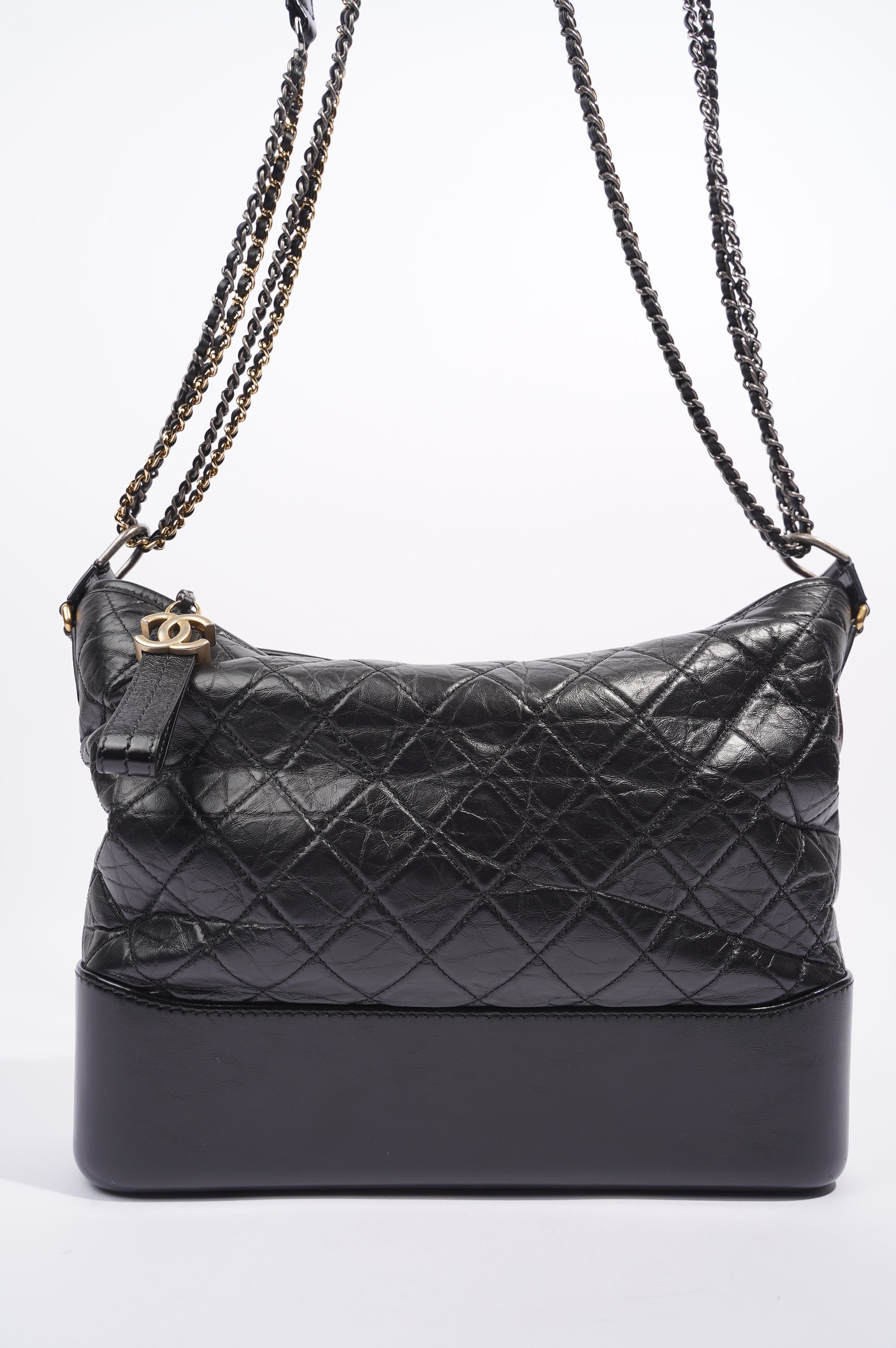 Chanel Womens Gabrielle Hobo Bag Black Lambskin Large