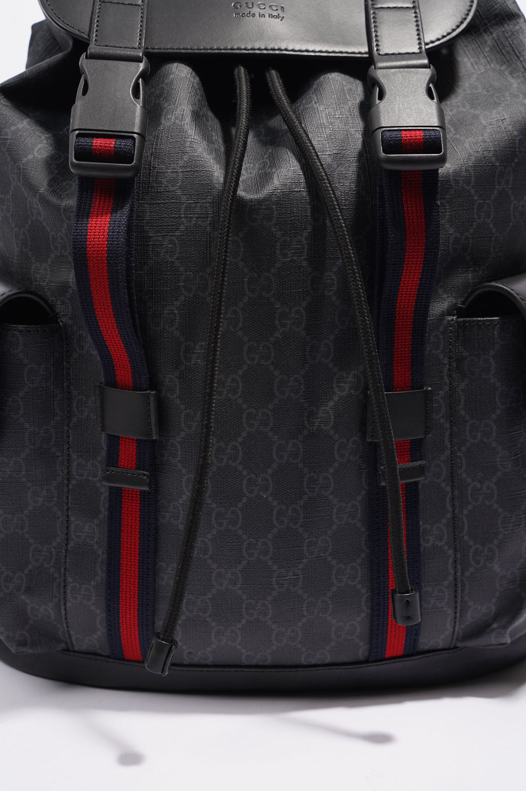 Gucci Mens GG Web Backpack Grey Canvas